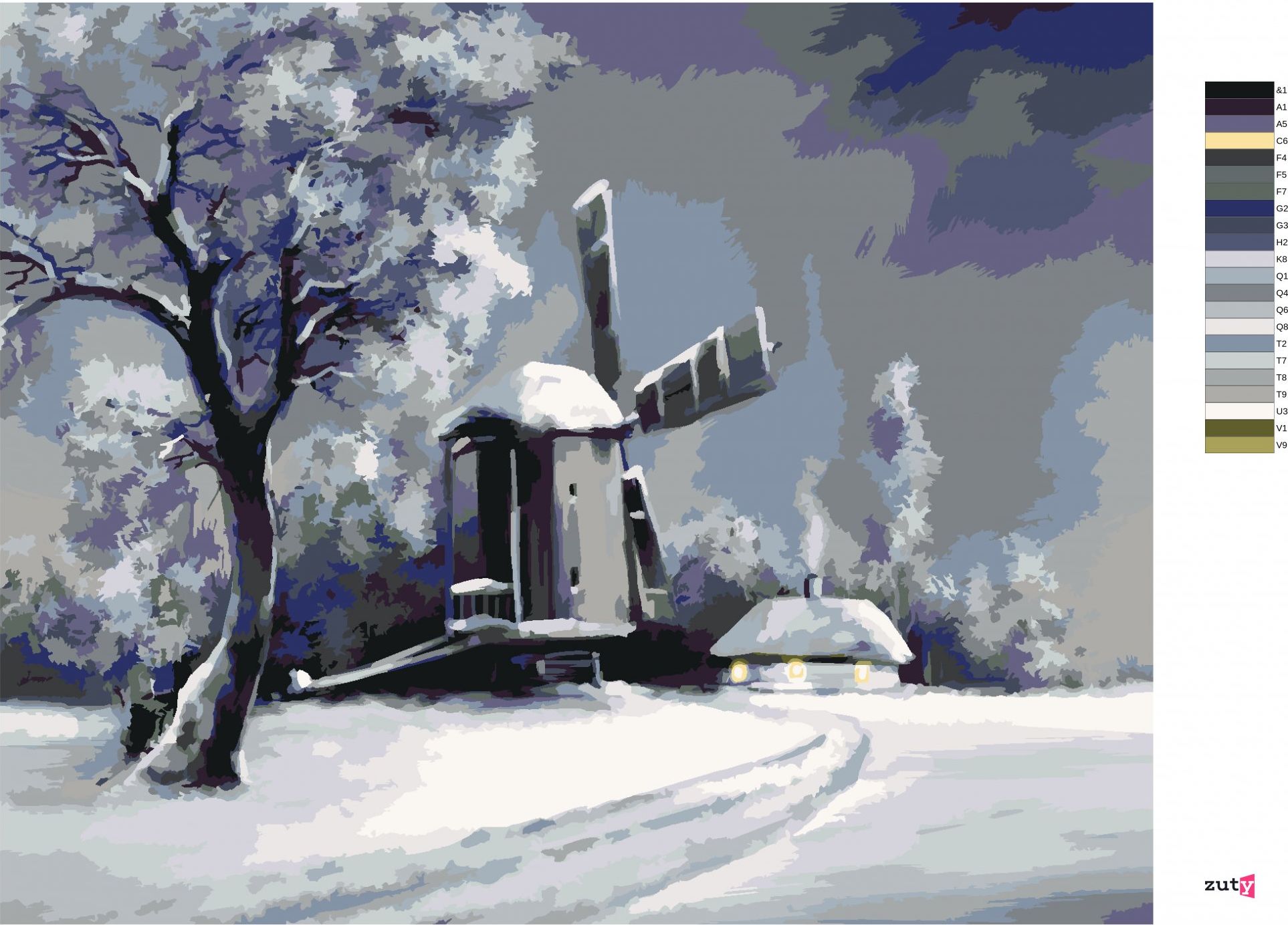 zuty Malování podle čísel - VENKOVSKÁ ZIMNÍ KRAJINA - Rozměr: 40x50 cm, Rámování: Varianta: vypnuté plátno na rám - obrázek 2