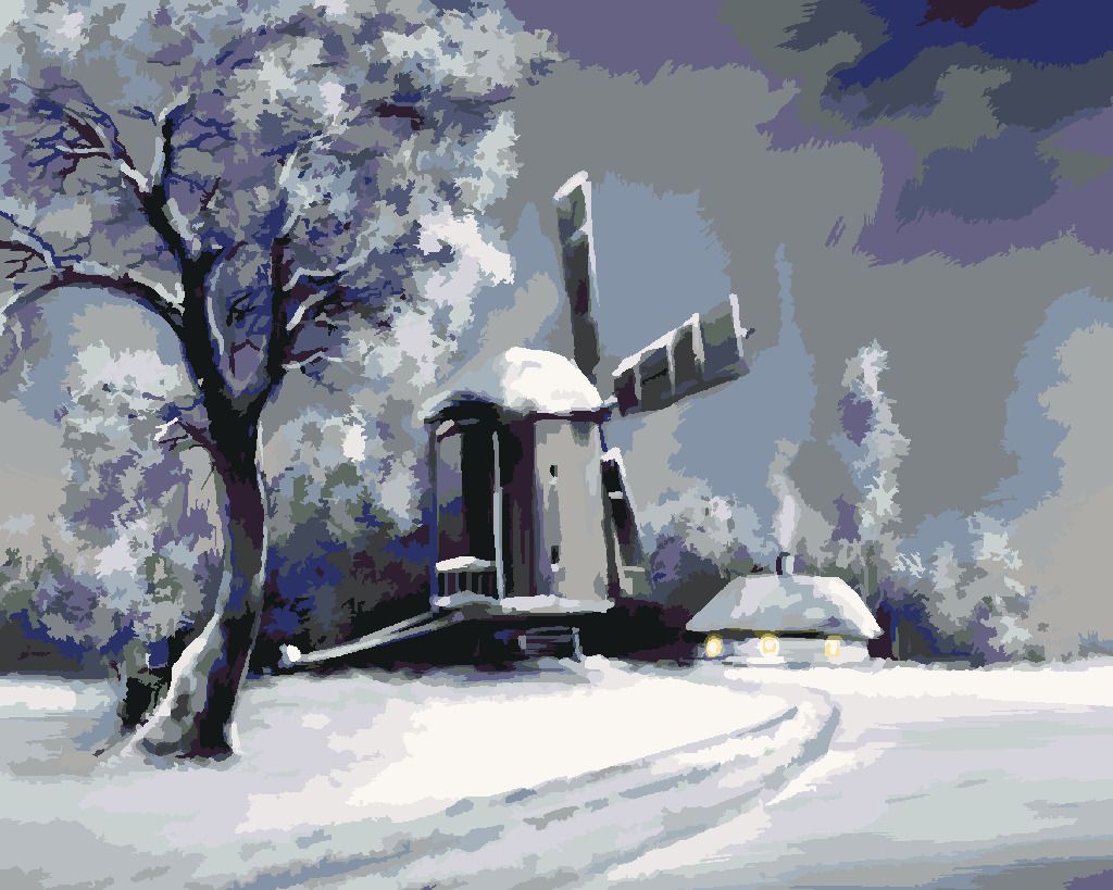 zuty Malování podle čísel - VENKOVSKÁ ZIMNÍ KRAJINA - Rozměr: 40x50 cm, Rámování: Varianta: vypnuté plátno na rám - obrázek 4