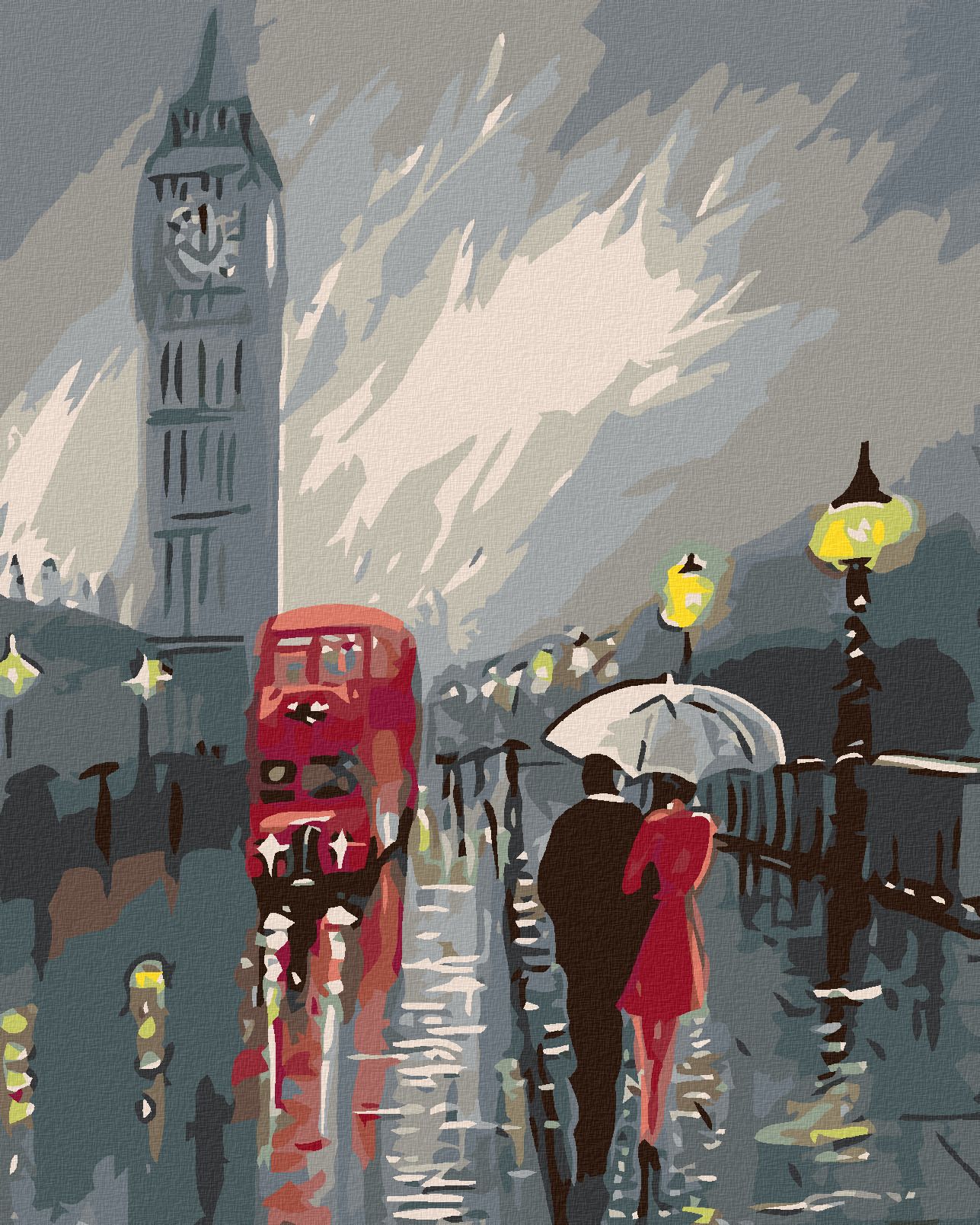 zuty Malování podle čísel - BIG BEN V DEŠTI - Rozměr: 40x50 cm, Rámování: Varianta: vypnuté plátno na rám - obrázek 1