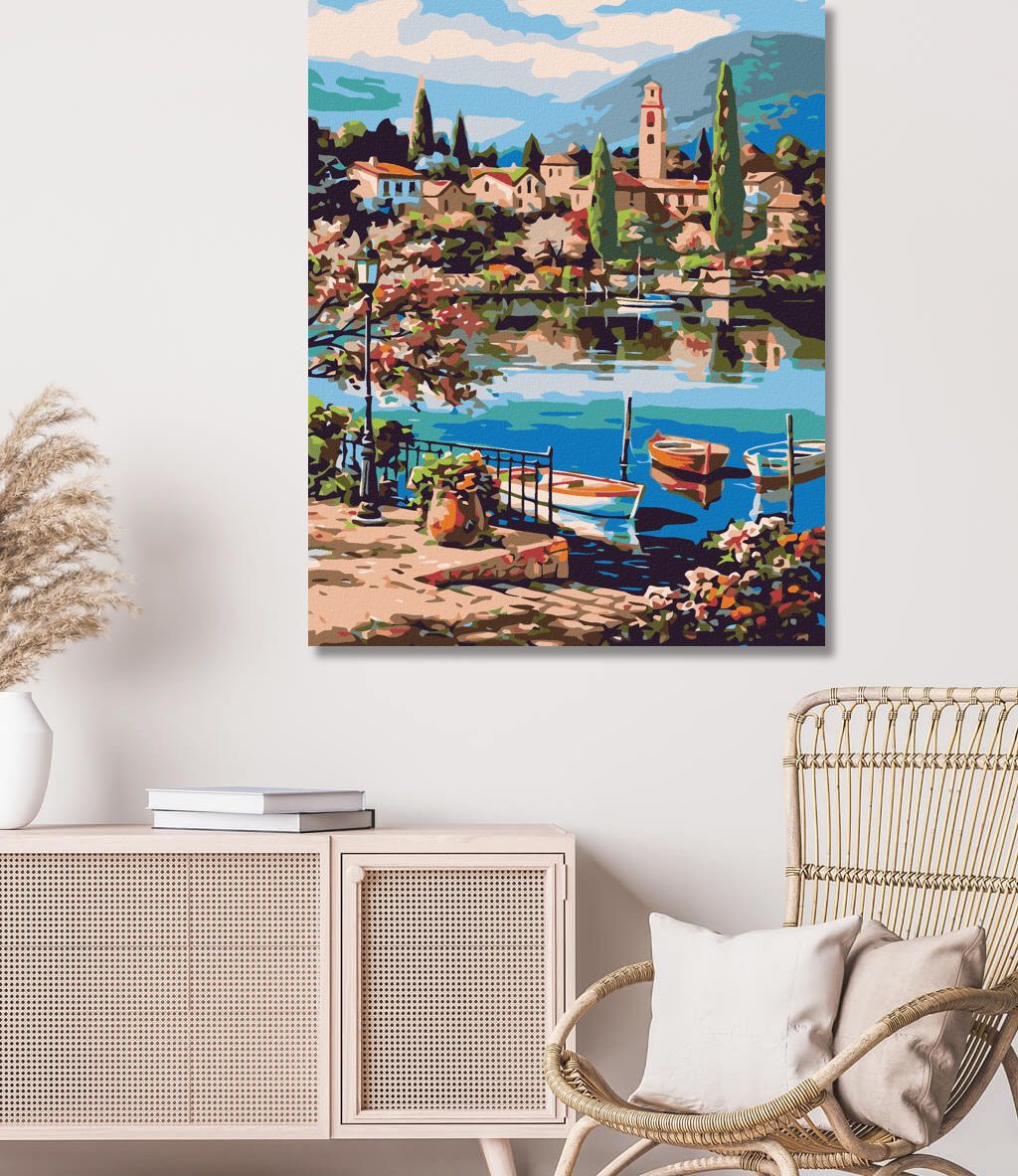 zuty Malování podle čísel - VESLICE NA HORSKÉM JEZEŘE - Rozměr: 40x50 cm, Rámování: Varianta: bez rámu a bez vypnutí plátna - obrázek 2