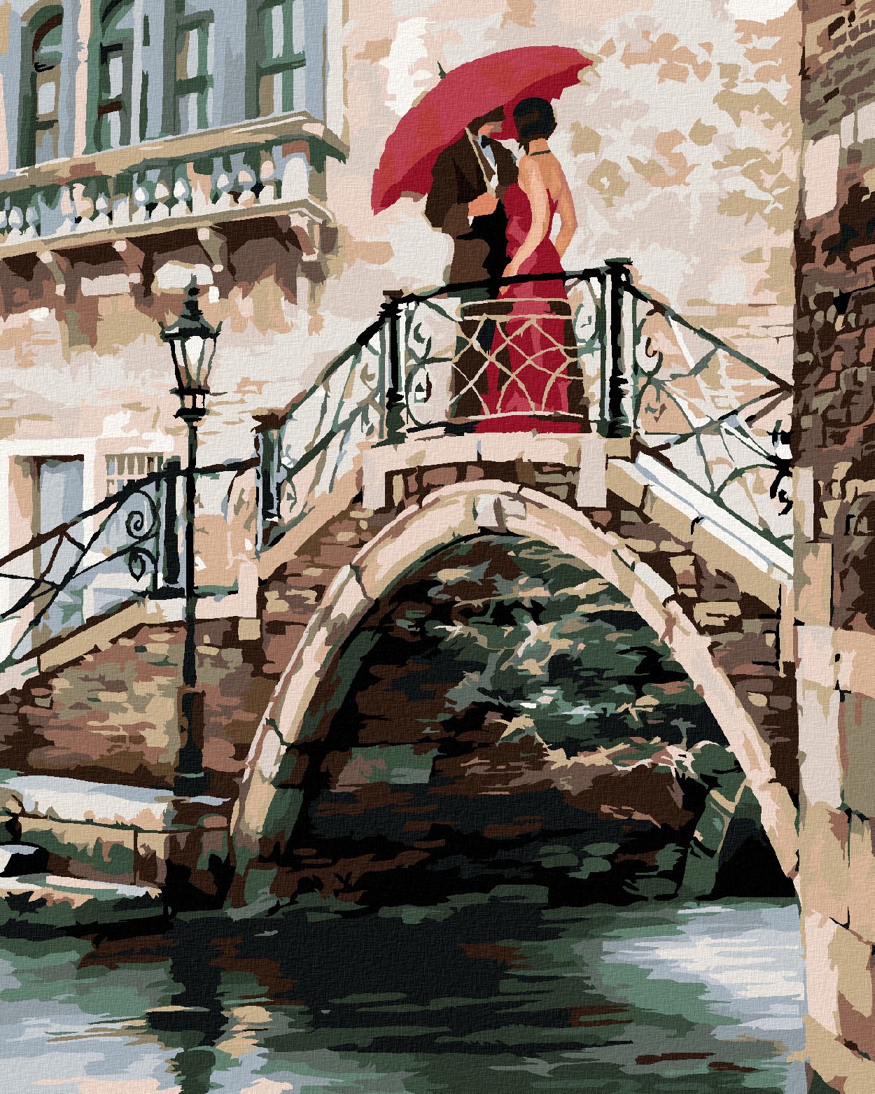 zuty Malování podle čísel - PÁR NA MOSTĚ V BENÁTKÁCH (RICHARD MACNEIL) - Rozměr: 40x50 cm, Rámování: Varianta: vypnuté plátno na rám - obrázek 1