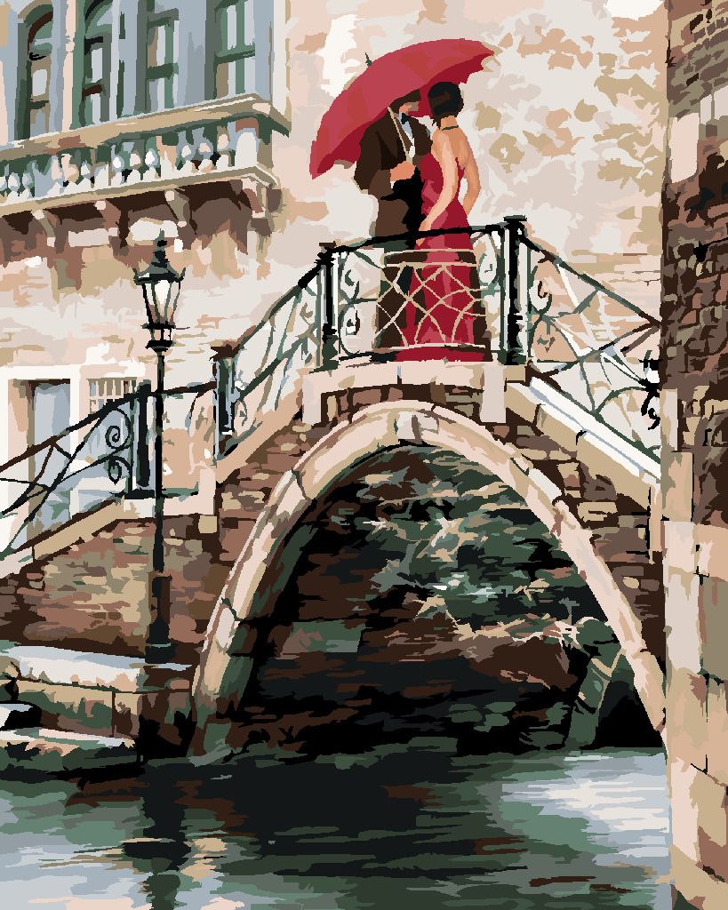 zuty Malování podle čísel - PÁR NA MOSTĚ V BENÁTKÁCH (RICHARD MACNEIL) - Rozměr: 40x50 cm, Rámování: Varianta: vypnuté plátno na rám - obrázek 4