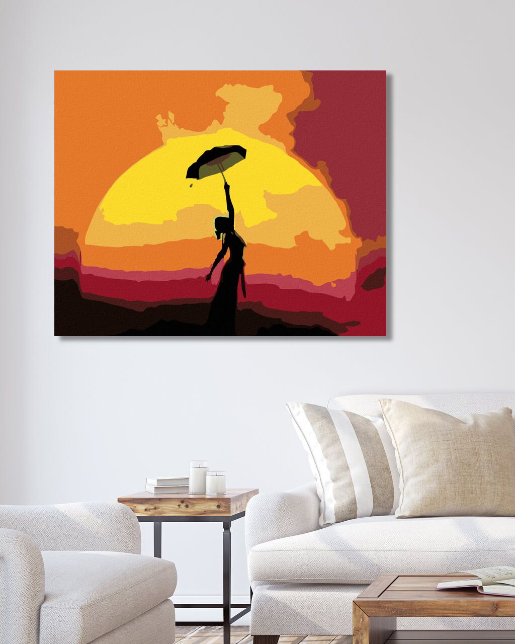 zuty Malování podle čísel - ŽENA S DEŠTNÍKEM A ZÁPAD SLUNCE - Rozměr: 40x50 cm, Rámování: Varianta: bez rámu a bez vypnutí plátna - obrázek 2