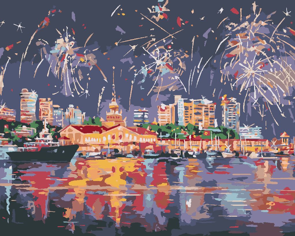 zuty Malování podle čísel - OHŇOSTROJ V SOCHI - Rozměr: 40x50 cm, Rámování: Varianta: bez rámu a bez vypnutí plátna - obrázek 3