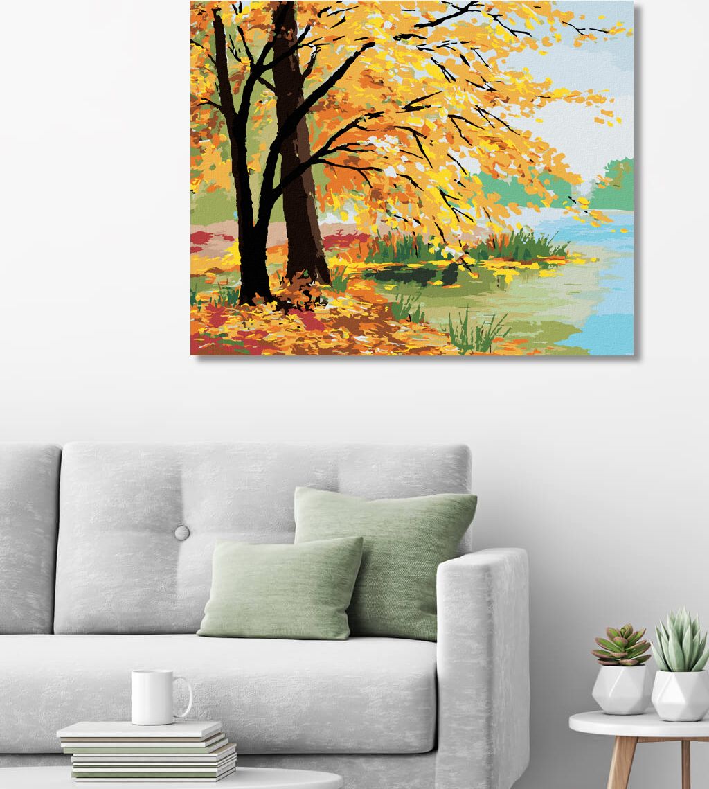 zuty Malování podle čísel - PODZIMNÍ LES U JEZERA - Rozměr: 40x50 cm, Rámování: Varianta: bez rámu a bez vypnutí plátna - obrázek 4