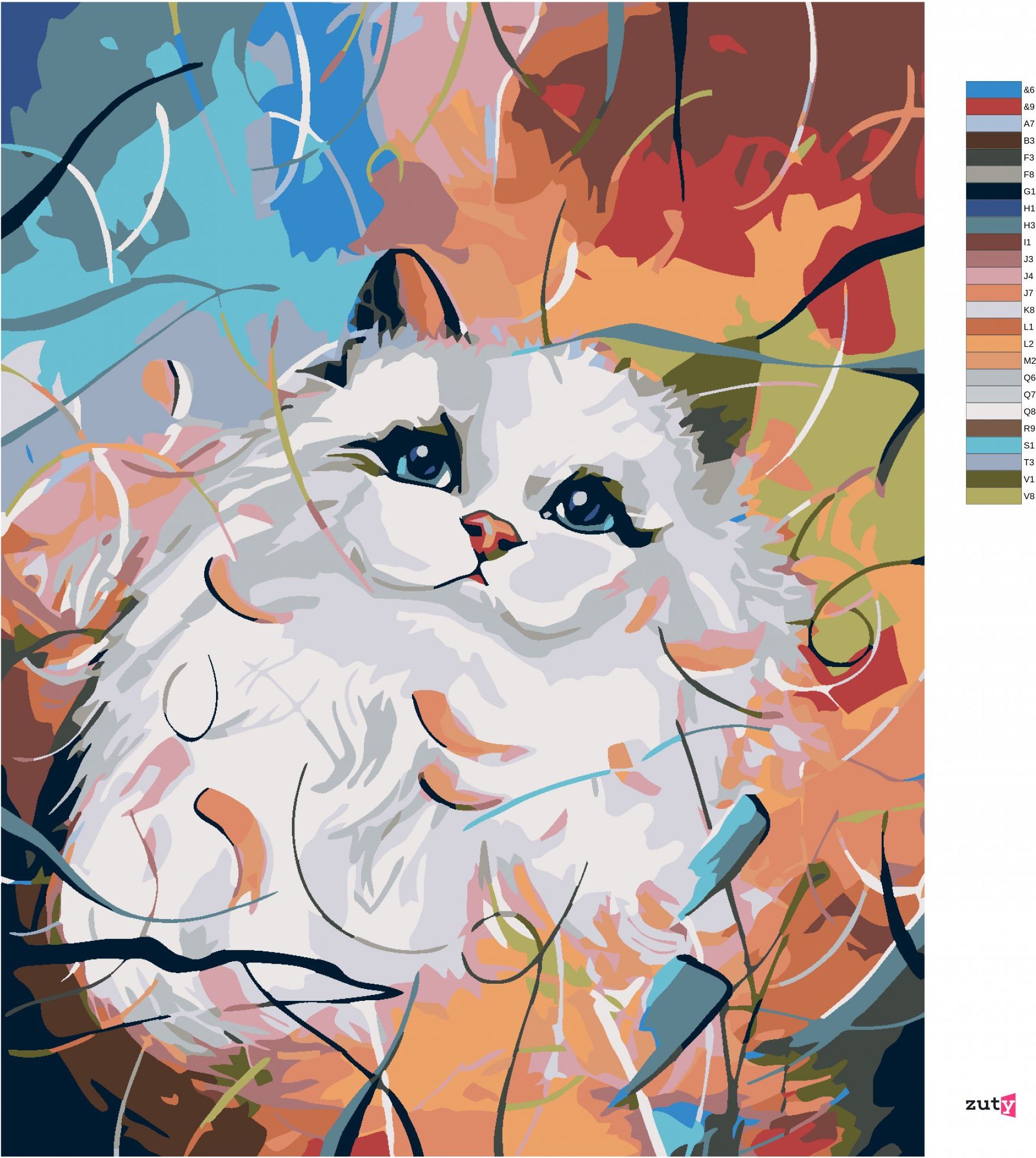 zuty Malování podle čísel - BÍLÁ KOČIČKA A BAREVNÉ POZADÍ - Rozměr: 40x50 cm, Rámování: Varianta: vypnuté plátno na rám - obrázek 5