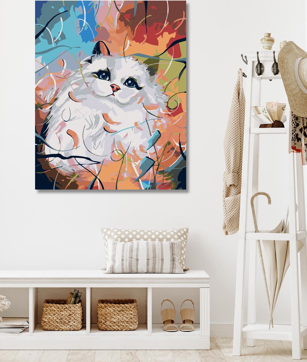 zuty Malování podle čísel - BÍLÁ KOČIČKA A BAREVNÉ POZADÍ - Rozměr: 40x50 cm, Rámování: Varianta: vypnuté plátno na rám - obrázek 7