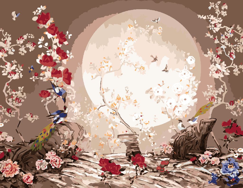 zuty Malování podle čísel - JAPONSKO MĚSÍČNÍ KRAJINA S PTÁČKY - Rozměr: 40x50 cm, Rámování: Varianta: vypnuté plátno na rám - obrázek 5
