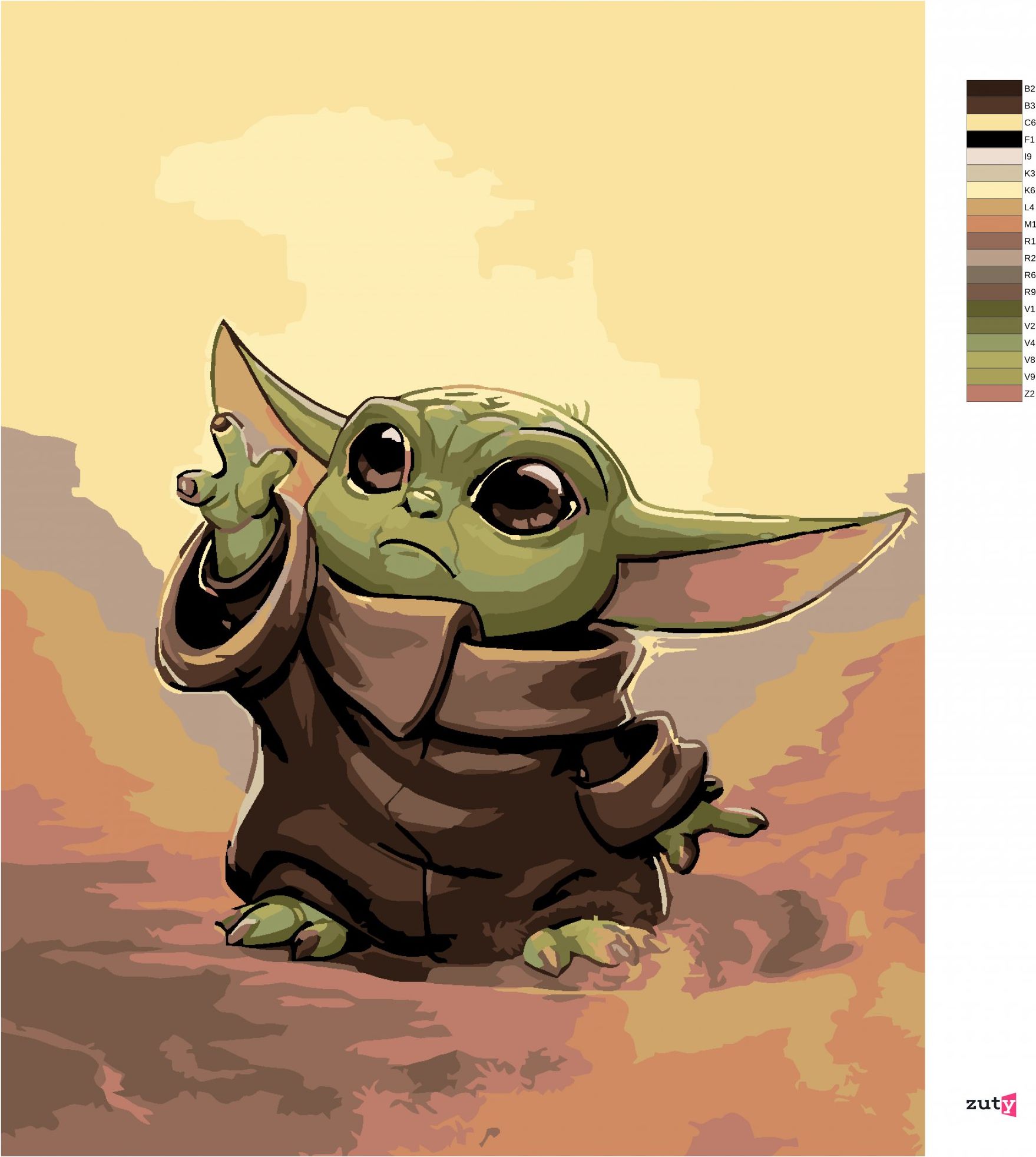 zuty Malování podle čísel - BABY YODA - Rozměr: 40x50 cm, Rámování: Varianta: bez rámu a bez vypnutí plátna - obrázek 2