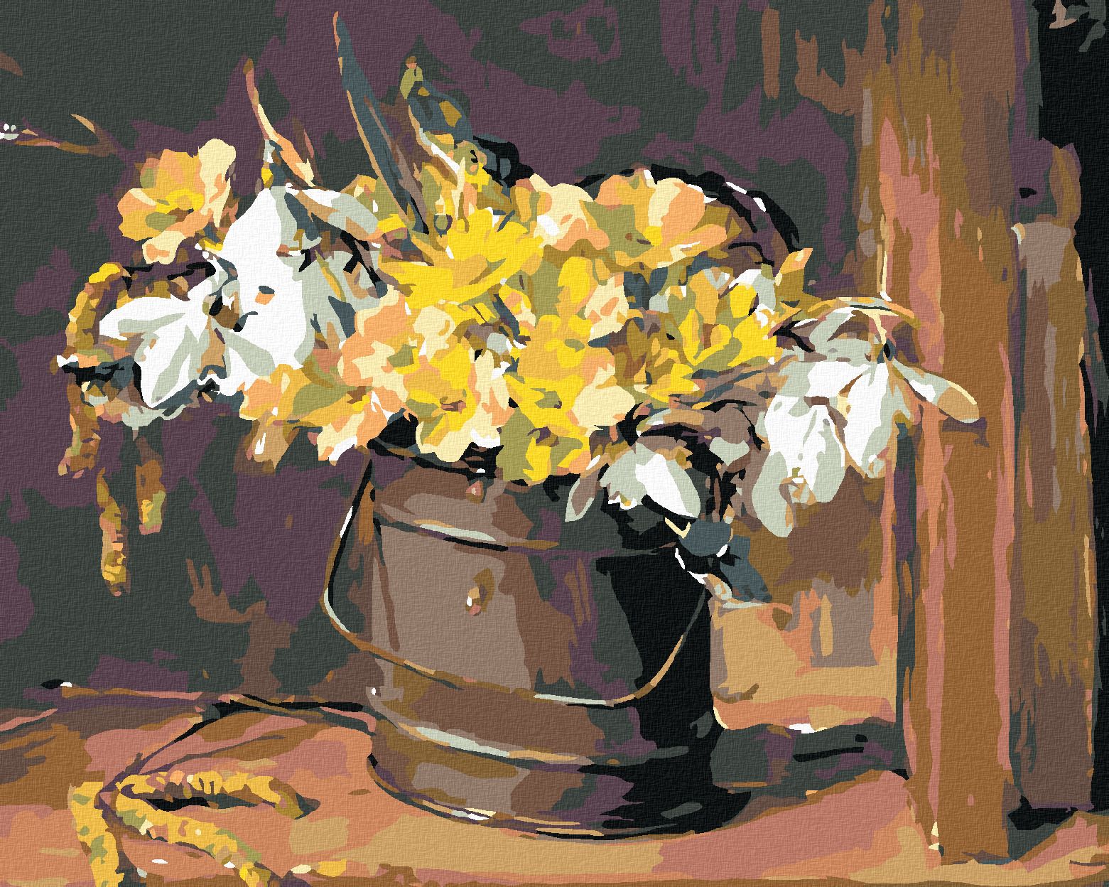 zuty Malování podle čísel - LUČNÍ KVÍTÍ V KYBLÍKU - Rozměr: 40x50 cm, Rámování: Varianta: vypnuté plátno na rám - obrázek 1