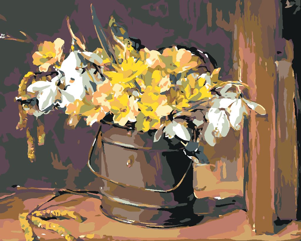 zuty Malování podle čísel - LUČNÍ KVÍTÍ V KYBLÍKU - Rozměr: 40x50 cm, Rámování: Varianta: vypnuté plátno na rám - obrázek 2
