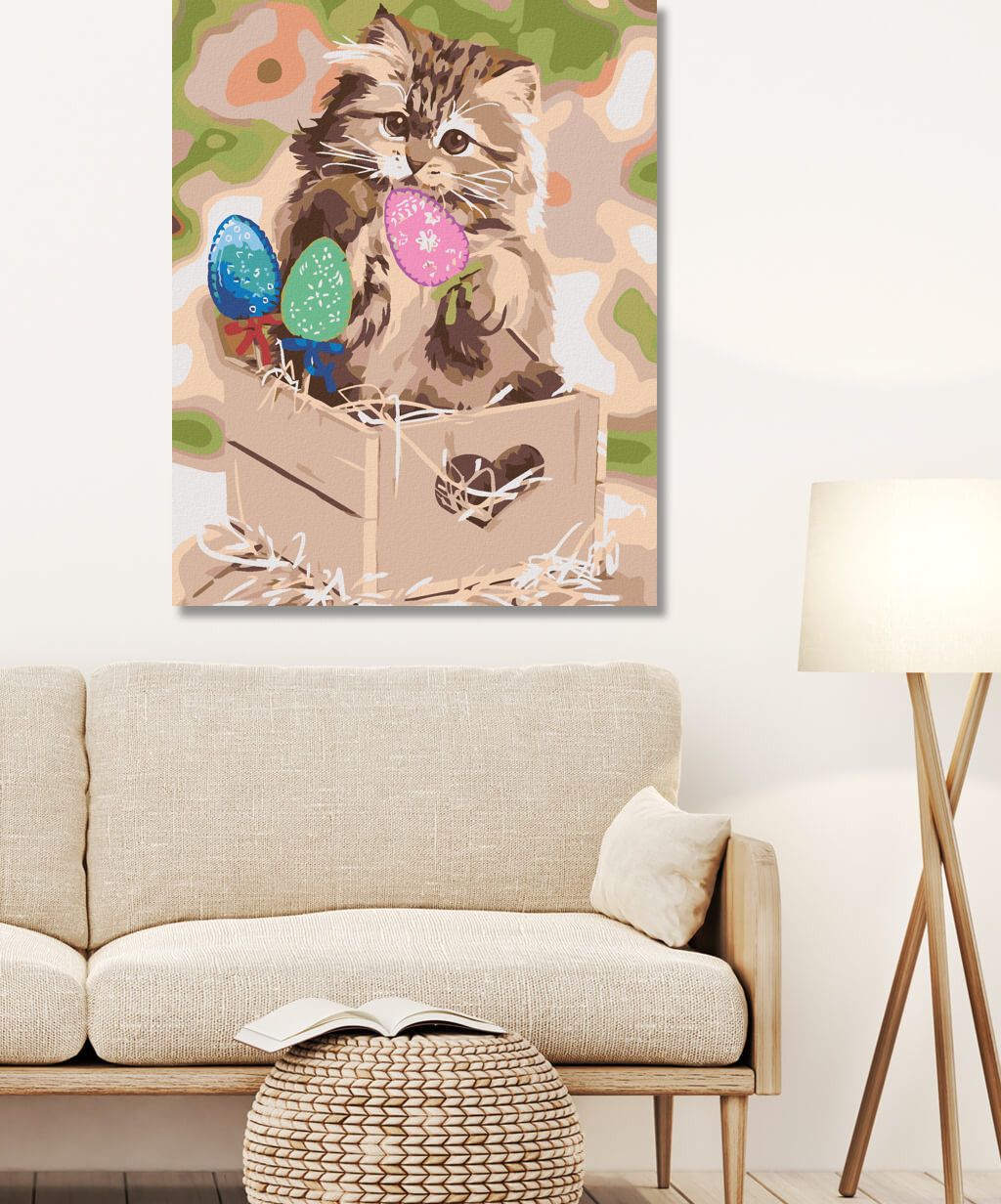 zuty Malování podle čísel - KOTĚ A VELIKONOČNÍ VAJÍČKA - Rozměr: 40x50 cm, Rámování: Varianta: vypnuté plátno na rám - obrázek 7