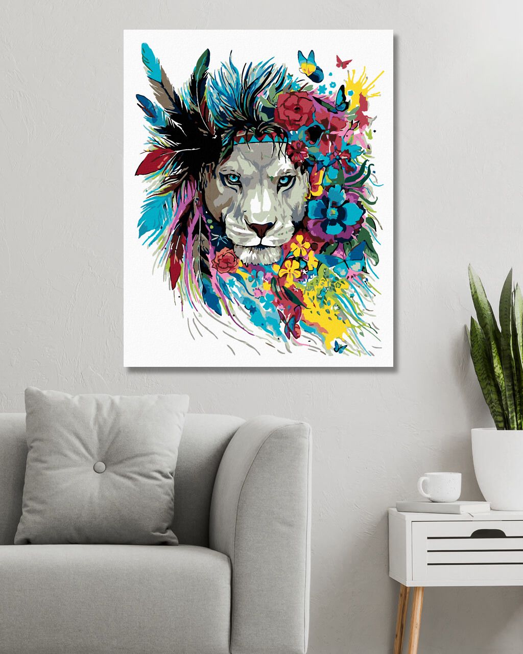 zuty Malování podle čísel - LEV S ČELENKOU A KVĚTINAMI - Rozměr: 40x50 cm, Rámování: Varianta: bez rámu a bez vypnutí plátna - obrázek 6