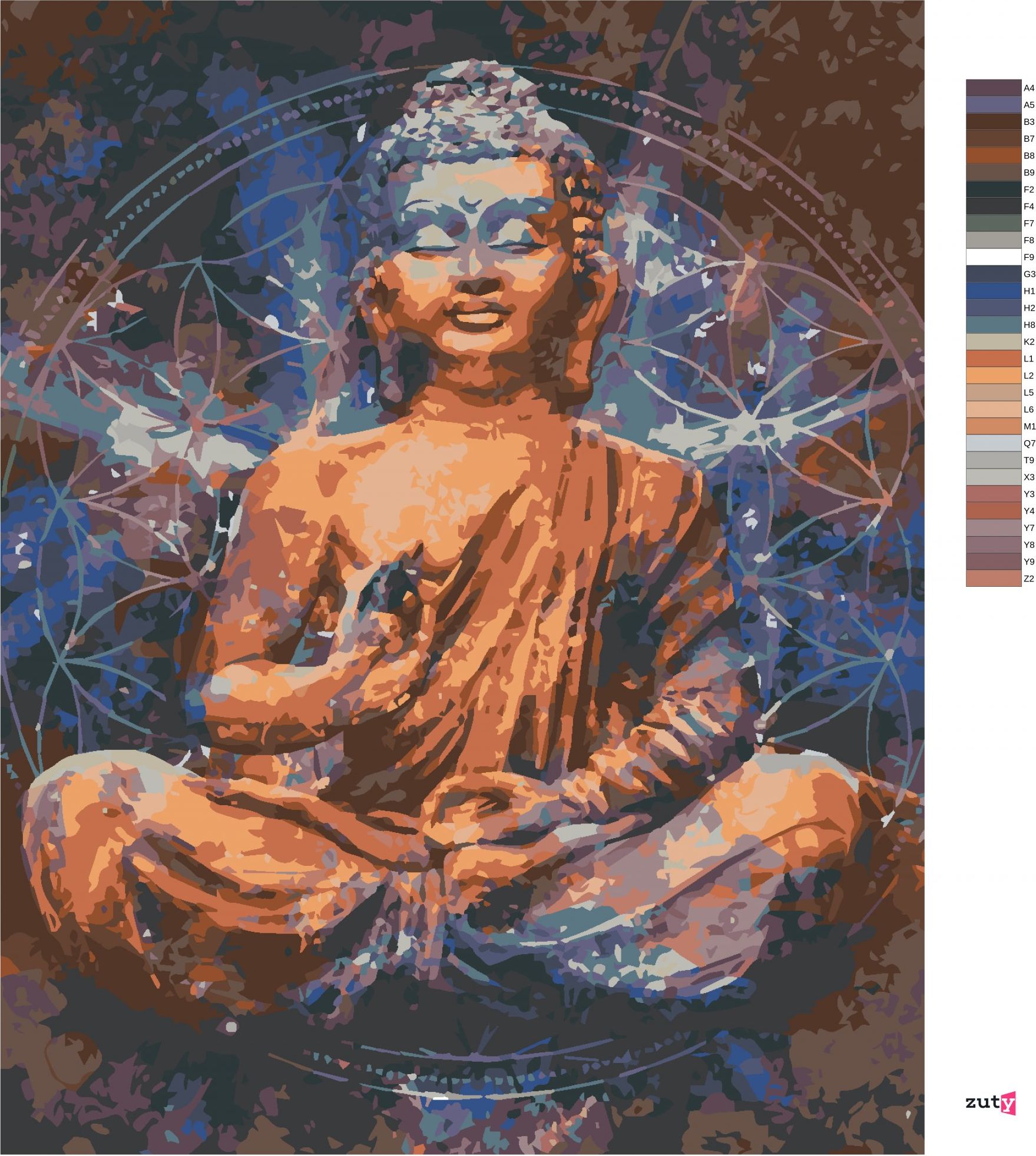 zuty Malování podle čísel - HVĚZDNÝ BUDDHA III - Rozměr: 40x50 cm, Rámování: Varianta: vypnuté plátno na rám - obrázek 2