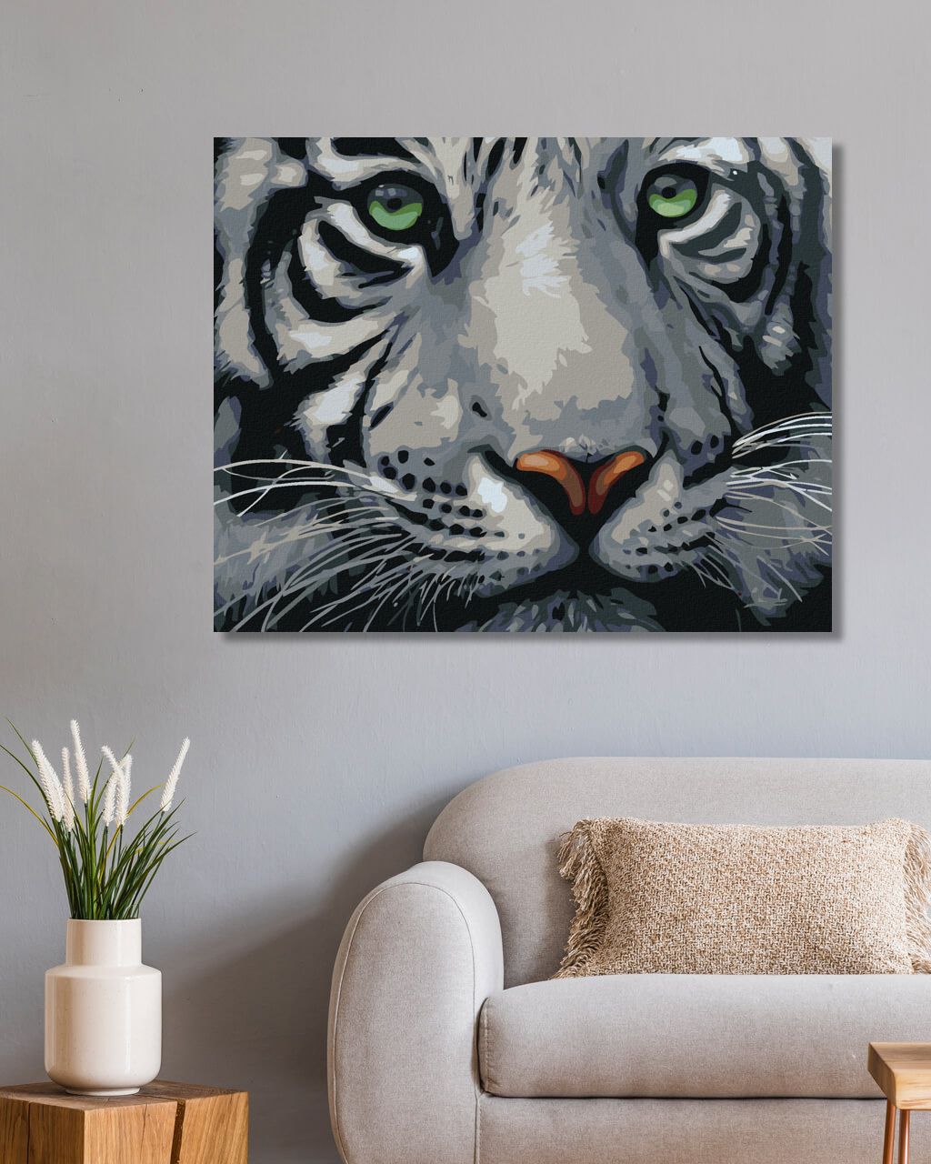 zuty Malování podle čísel - HLAVA BÍLÉHO TYGRA - Rozměr: 40x50 cm, Rámování: Varianta: bez rámu a bez vypnutí plátna - obrázek 3