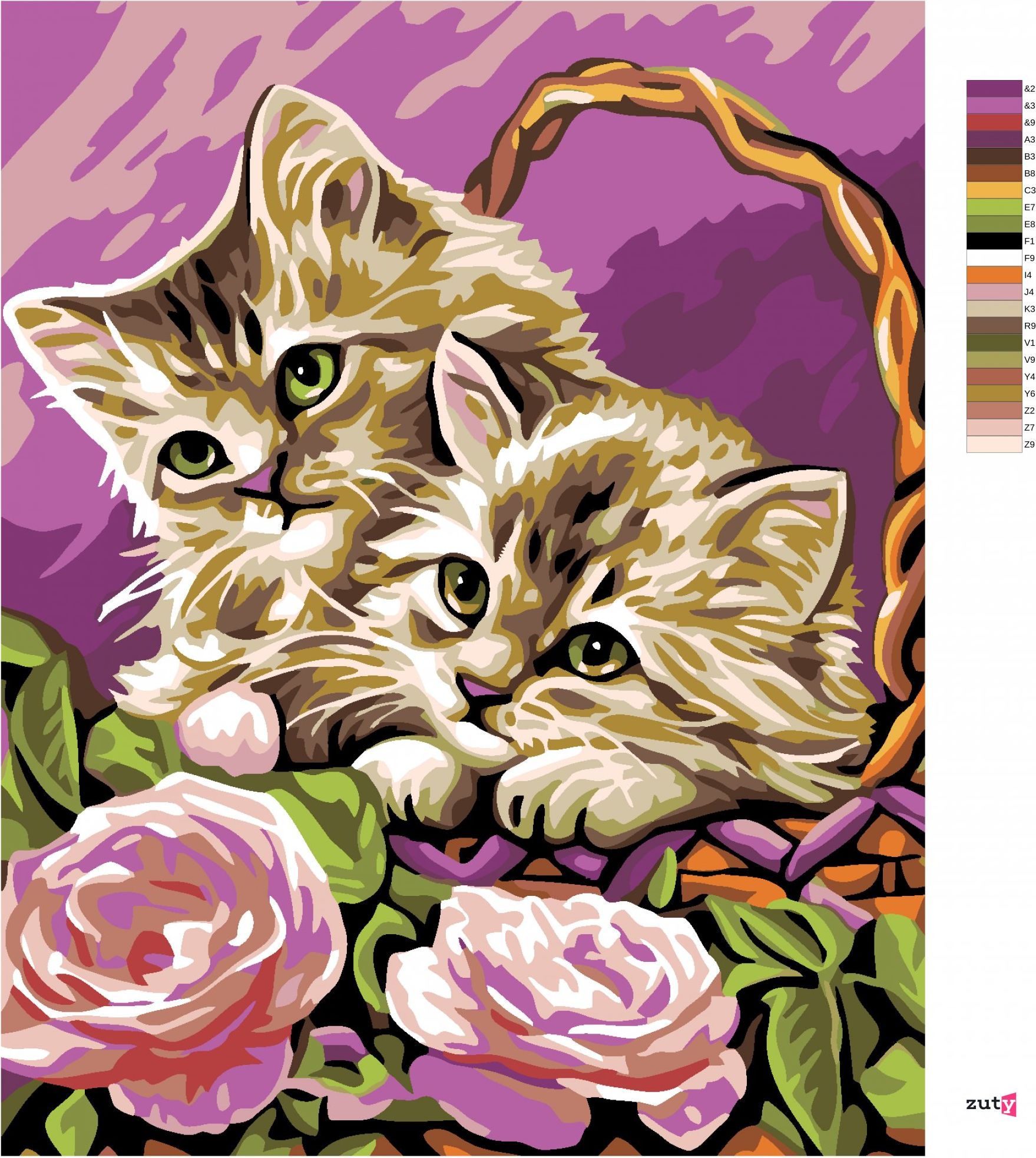 zuty Malování podle čísel - KOŤATA V KOŠÍKU A RŮŽOVÉ RŮŽE - Rozměr: 40x50 cm, Rámování: Varianta: bez rámu a bez vypnutí plátna - obrázek 9
