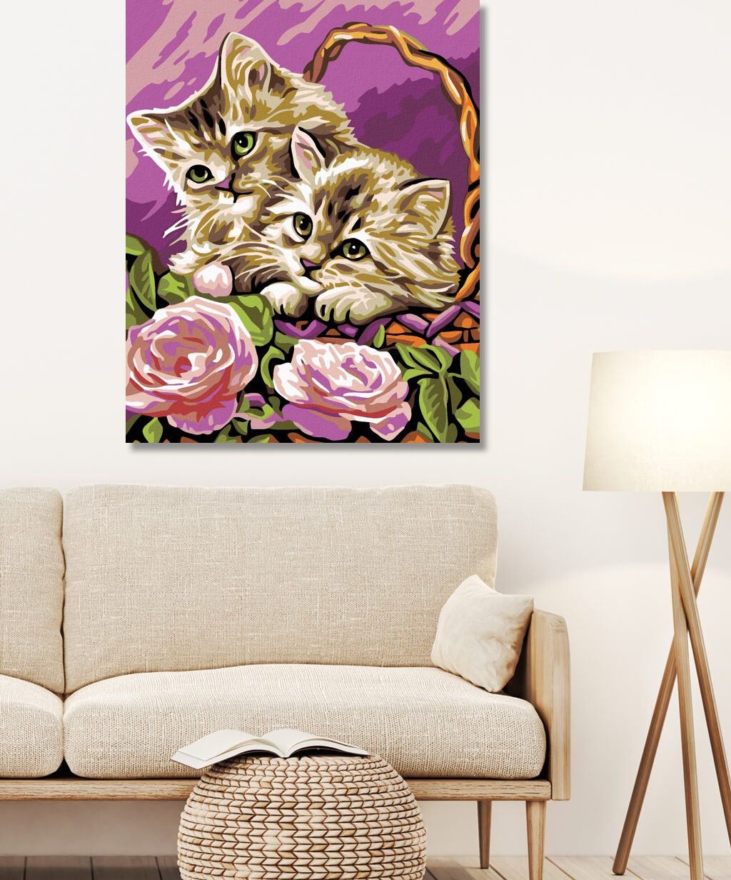 zuty Malování podle čísel - KOŤATA V KOŠÍKU A RŮŽOVÉ RŮŽE - Rozměr: 40x50 cm, Rámování: Varianta: bez rámu a bez vypnutí plátna - obrázek 10