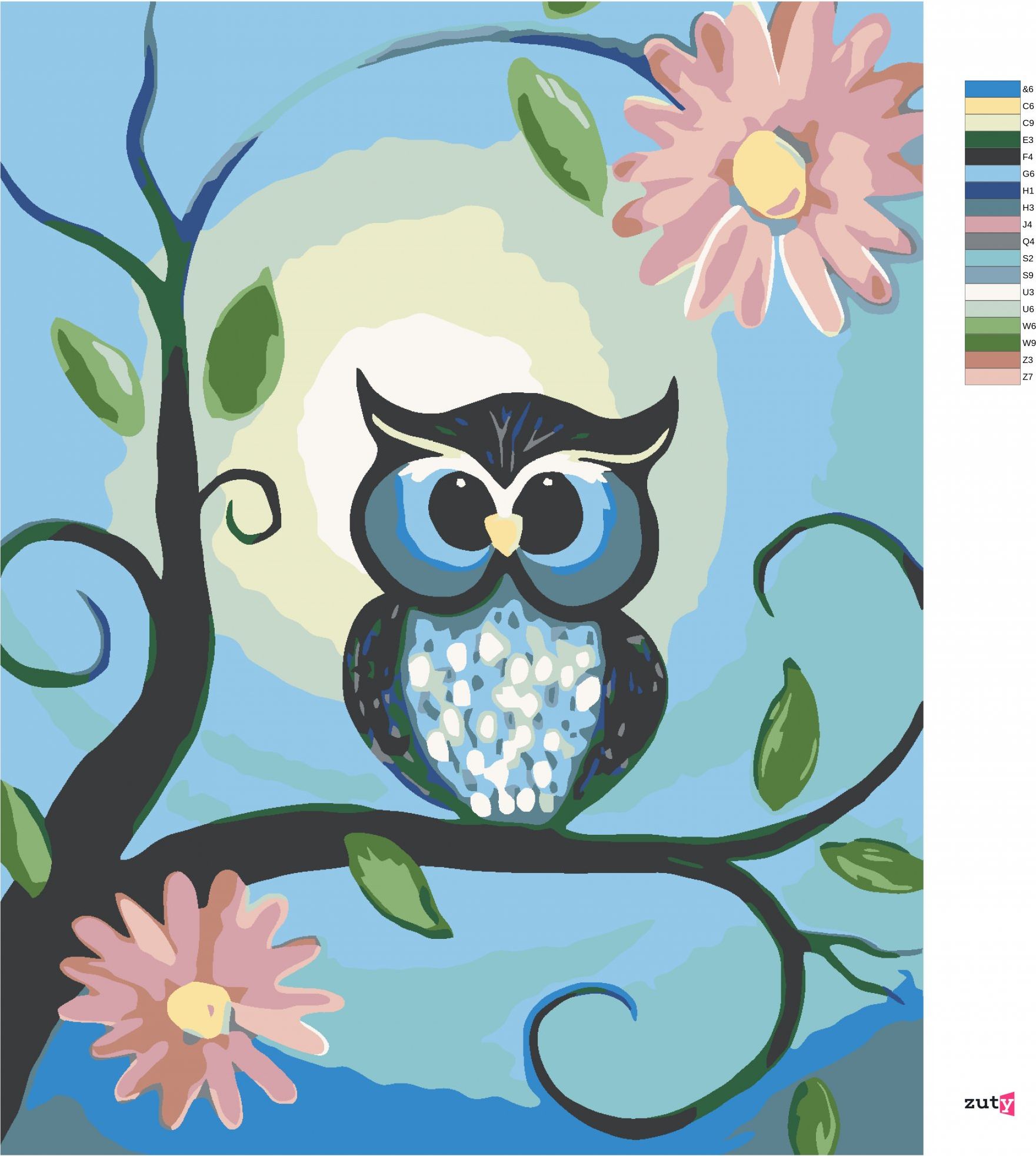 zuty Malování podle čísel - MODRÁ SOVIČKA A KVĚTINY - Rozměr: 40x50 cm, Rámování: Varianta: vypnuté plátno na rám - obrázek 9