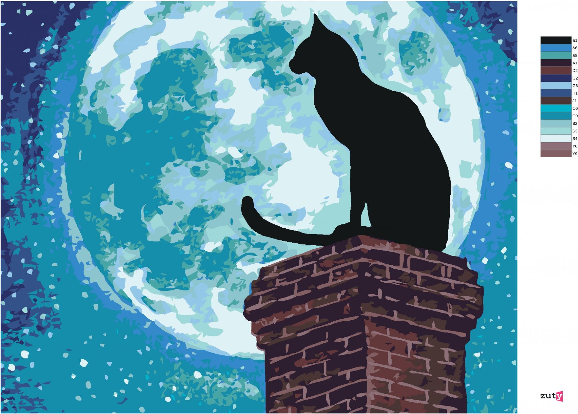 zuty Malování podle čísel - KOČKA NA KOMÍNU A ÚPLNĚK - Rozměr: 40x50 cm, Rámování: Varianta: vypnuté plátno na rám - obrázek 4