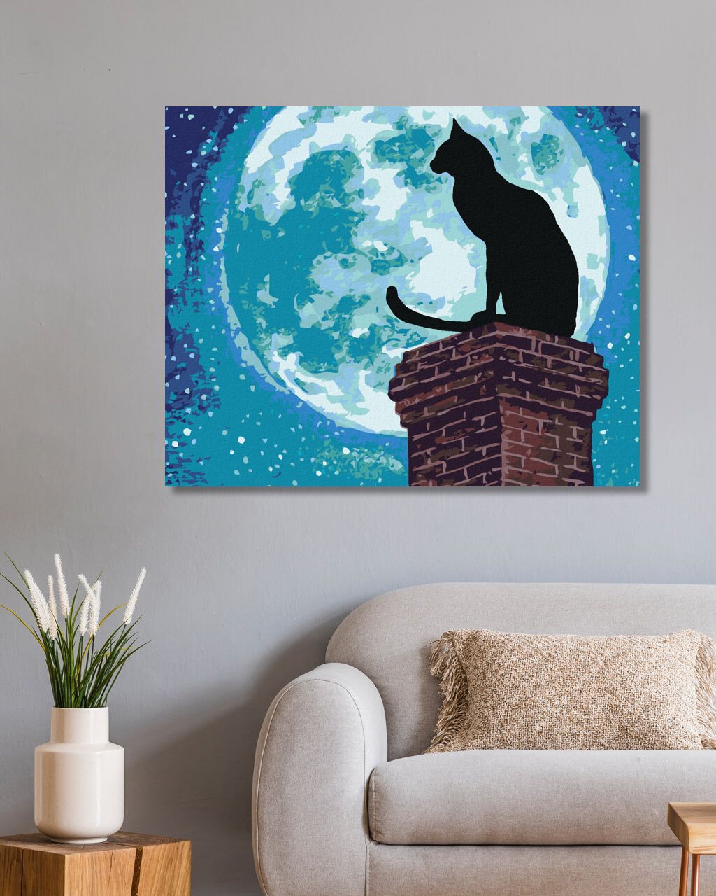 zuty Malování podle čísel - KOČKA NA KOMÍNU A ÚPLNĚK - Rozměr: 40x50 cm, Rámování: Varianta: vypnuté plátno na rám - obrázek 6