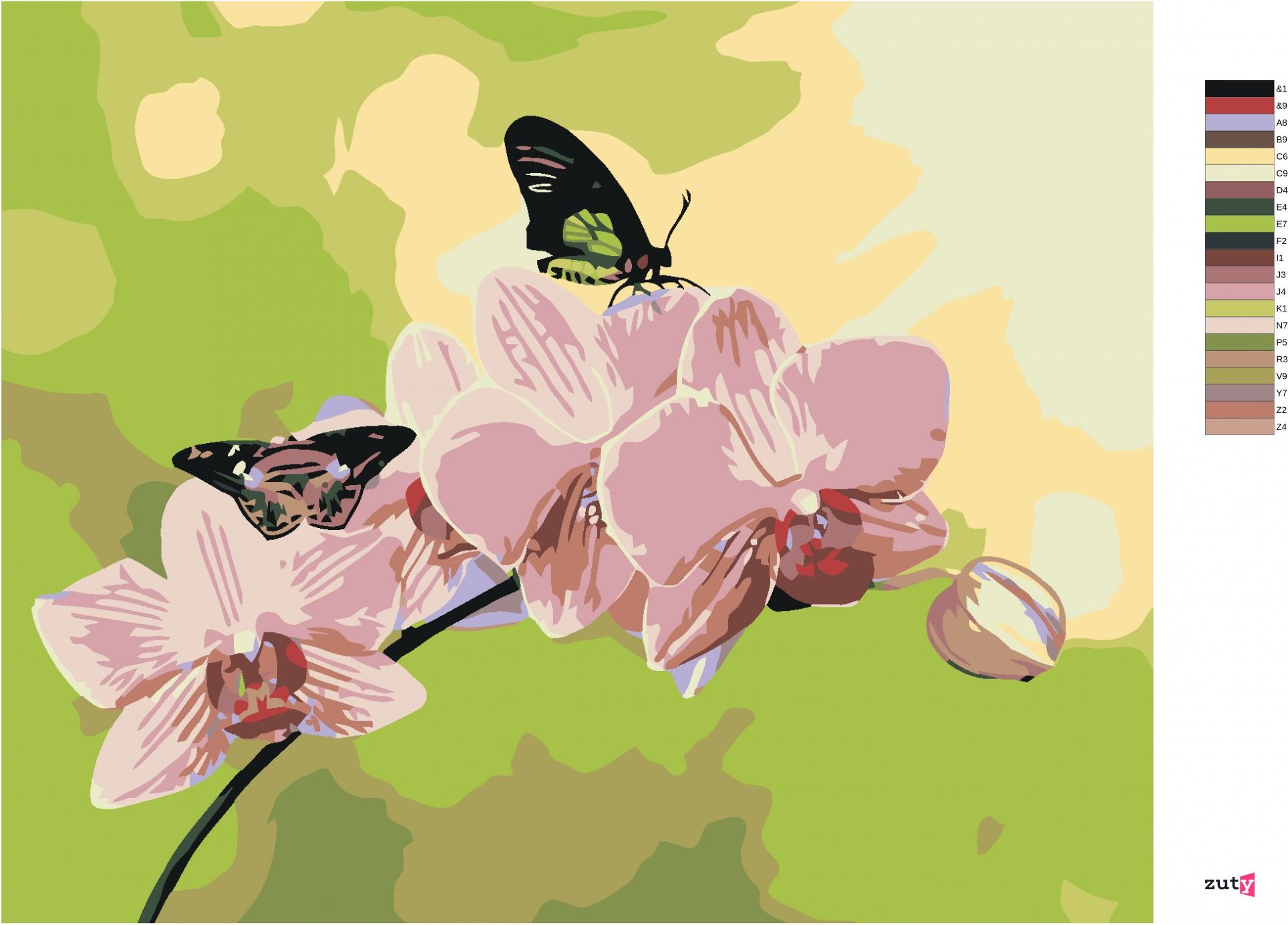 zuty Malování podle čísel - ORCHIDEJ S MOTÝLKY - Rozměr: 40x50 cm, Rámování: Varianta: vypnuté plátno na rám - obrázek 3