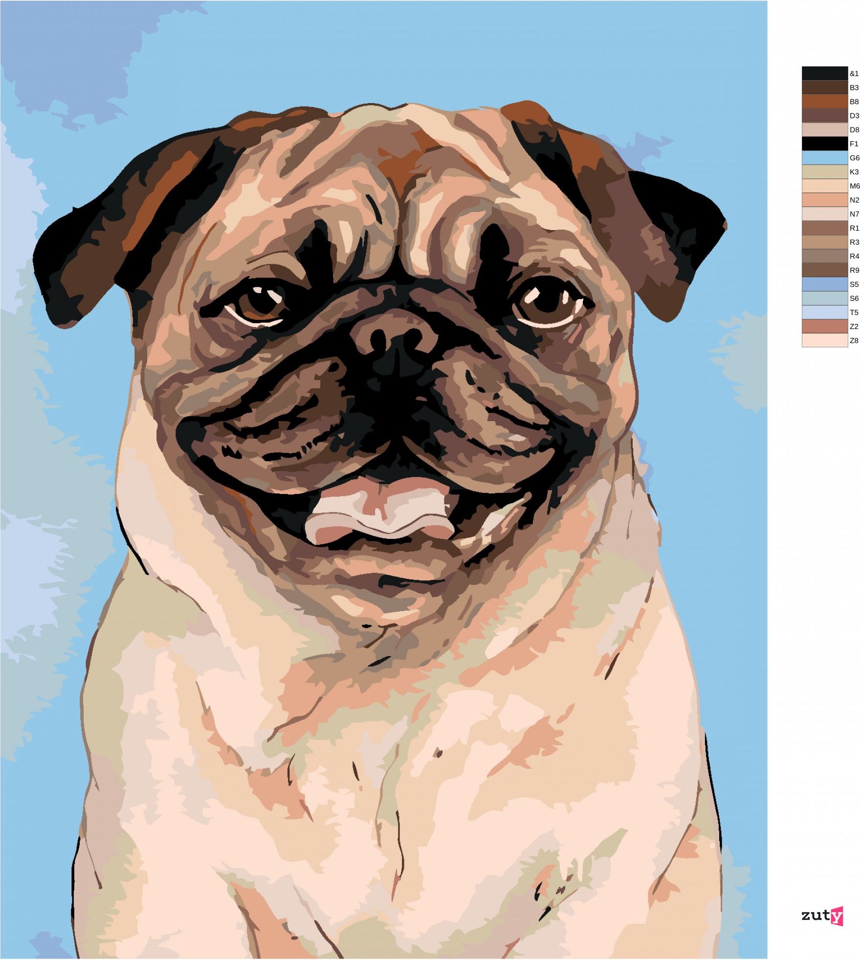 zuty Malování podle čísel - HNĚDÝ MOPSÍK - Rozměr: 40x50 cm, Rámování: Varianta: bez rámu a bez vypnutí plátna - obrázek 6