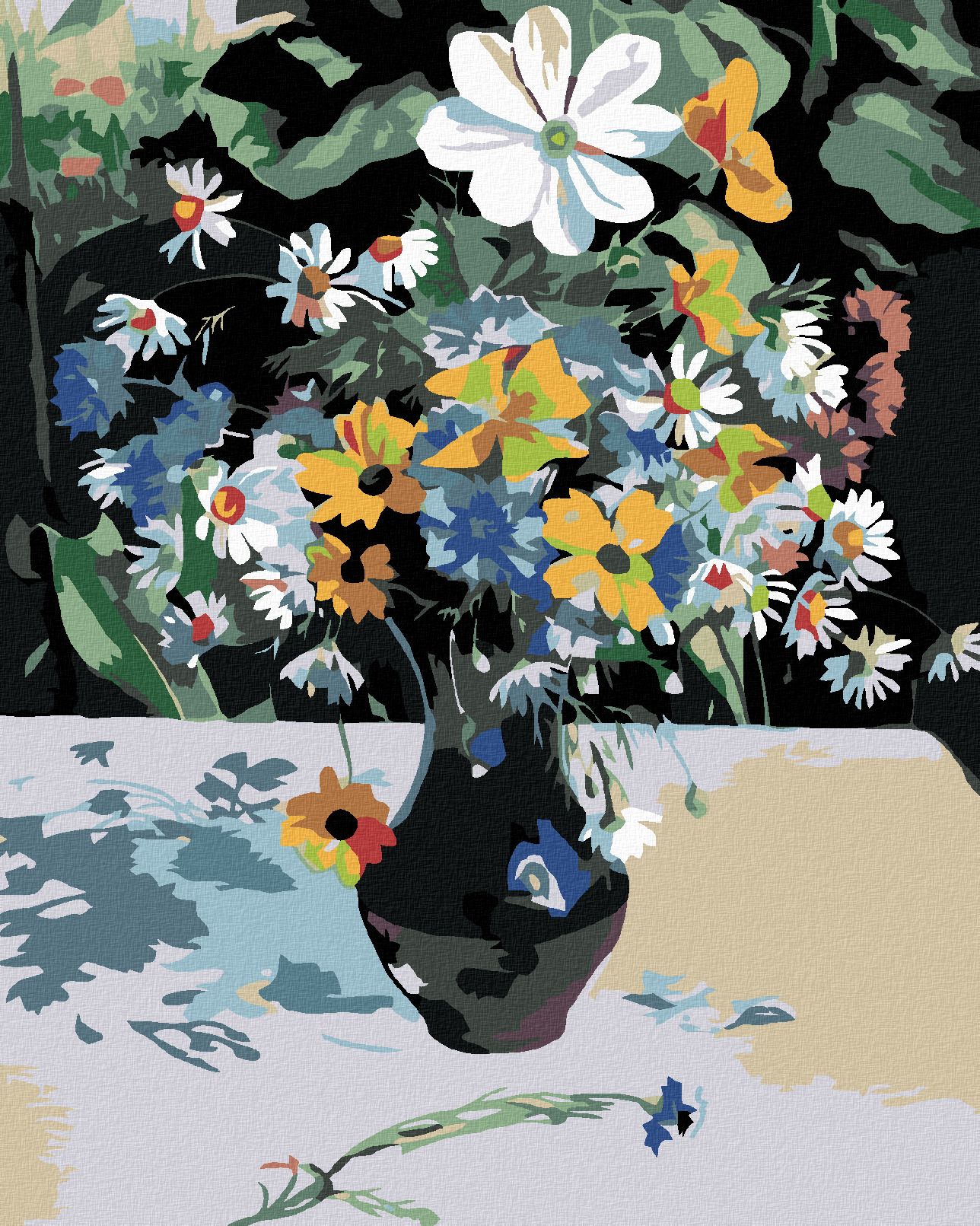 zuty Malování podle čísel - LUČNÍ KVÍTÍ V ČERNÉ VÁZE - Rozměr: 40x50 cm, Rámování: Varianta: vypnuté plátno na rám - obrázek 1