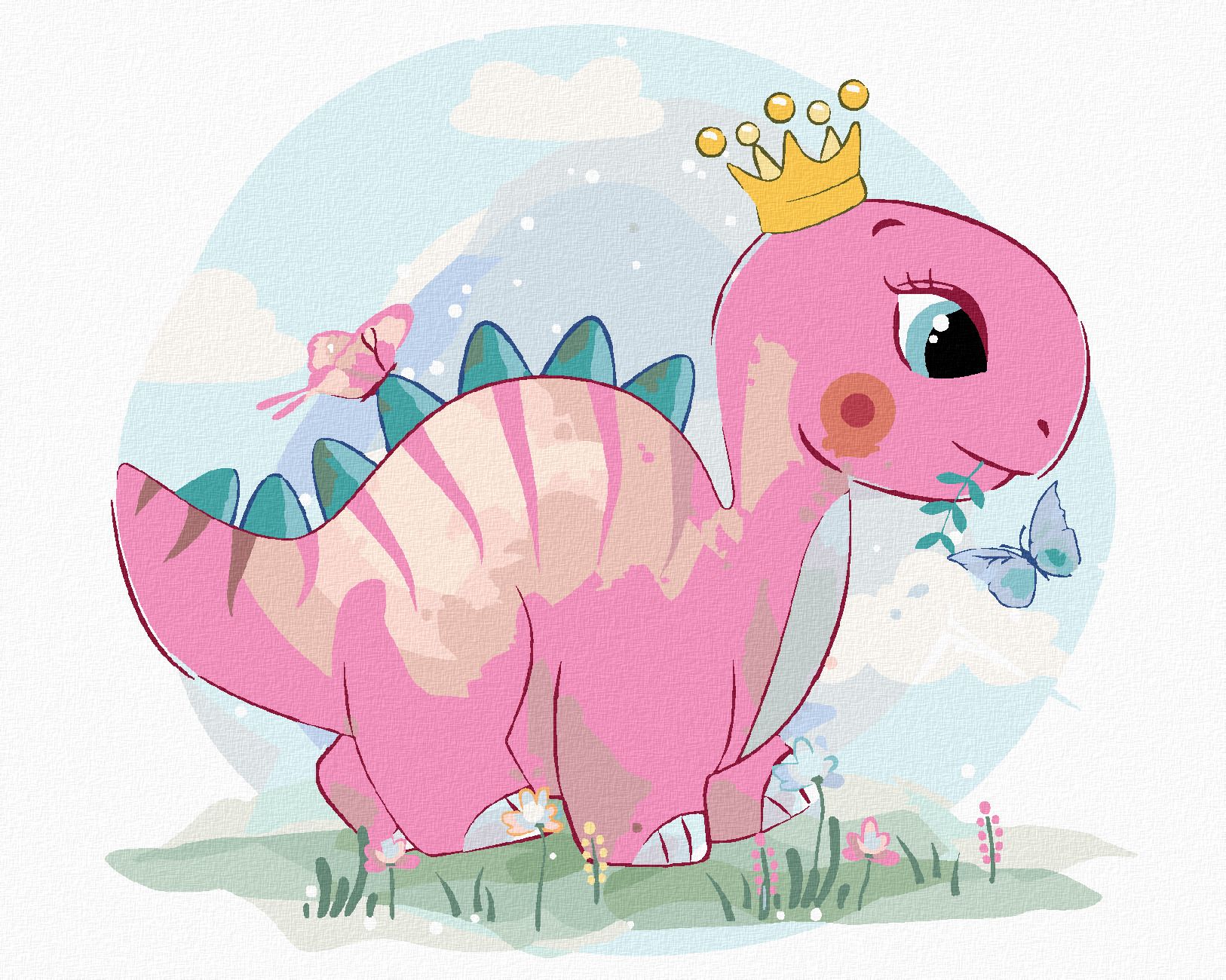 zuty Malování podle čísel - RŮŽOVÝ DINOSAURUS - Rozměr: 40x50 cm, Rámování: Varianta: bez rámu a bez vypnutí plátna - obrázek 1