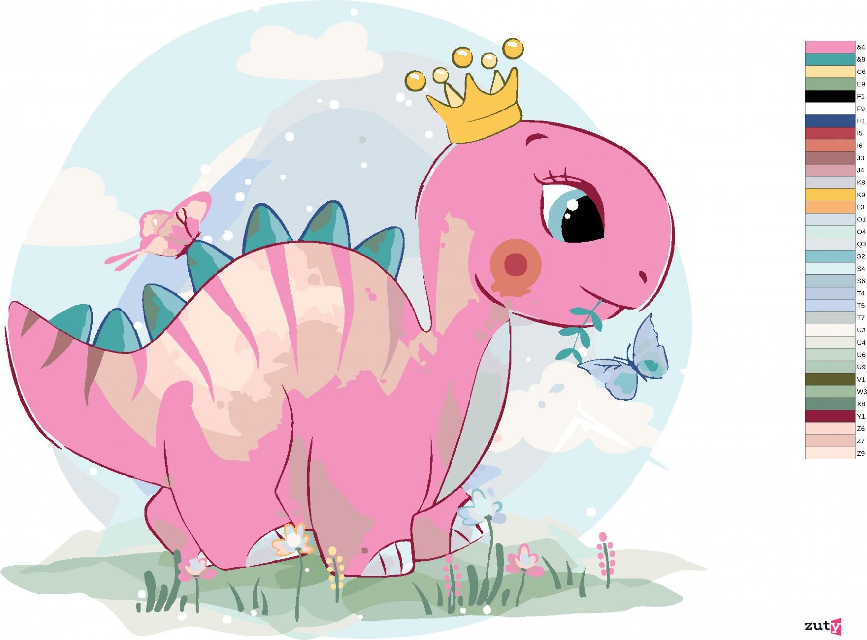 zuty Malování podle čísel - RŮŽOVÝ DINOSAURUS - Rozměr: 40x50 cm, Rámování: Varianta: bez rámu a bez vypnutí plátna - obrázek 7
