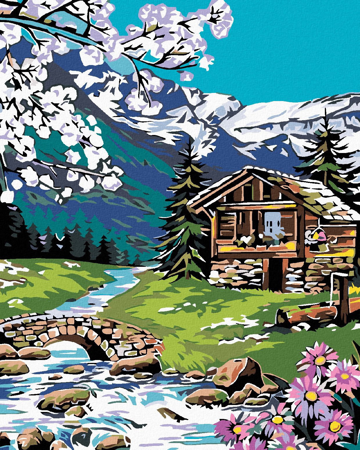 zuty Malování podle čísel - SRUB V HORÁCH - Rozměr: 40x50 cm, Rámování: Varianta: vypnuté plátno na rám - obrázek 1