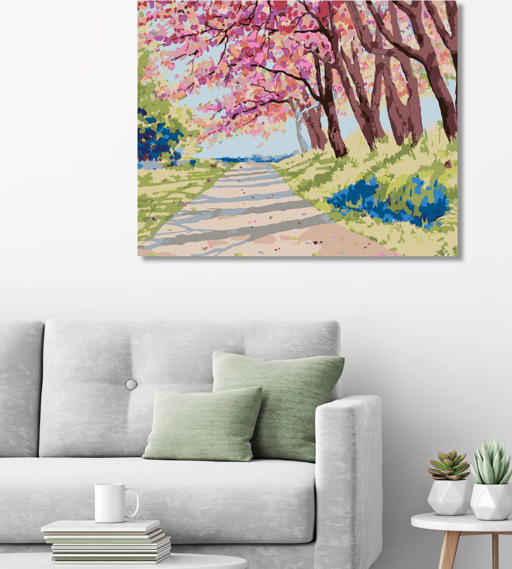 zuty Malování podle čísel - KRAJINA S HIMALÁJSKÝMI TŘEŠNĚMI - Rozměr: 40x50 cm, Rámování: Varianta: bez rámu a bez vypnutí plátna - obrázek 3