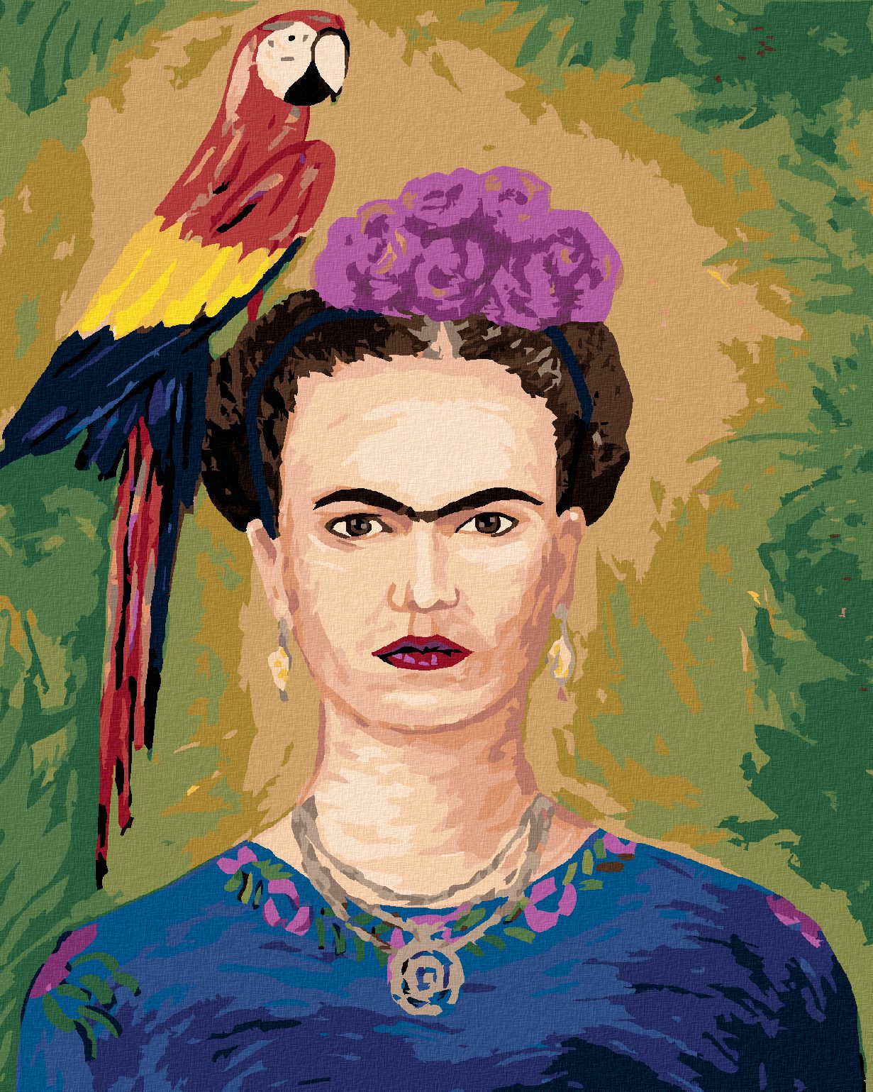 zuty Malování podle čísel - FRIDA KAHLO A PAPOUŠEK - Rozměr: 40x50 cm, Rámování: Varianta: vypnuté plátno na rám - obrázek 1