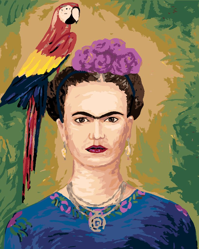 zuty Malování podle čísel - FRIDA KAHLO A PAPOUŠEK - Rozměr: 40x50 cm, Rámování: Varianta: vypnuté plátno na rám - obrázek 3