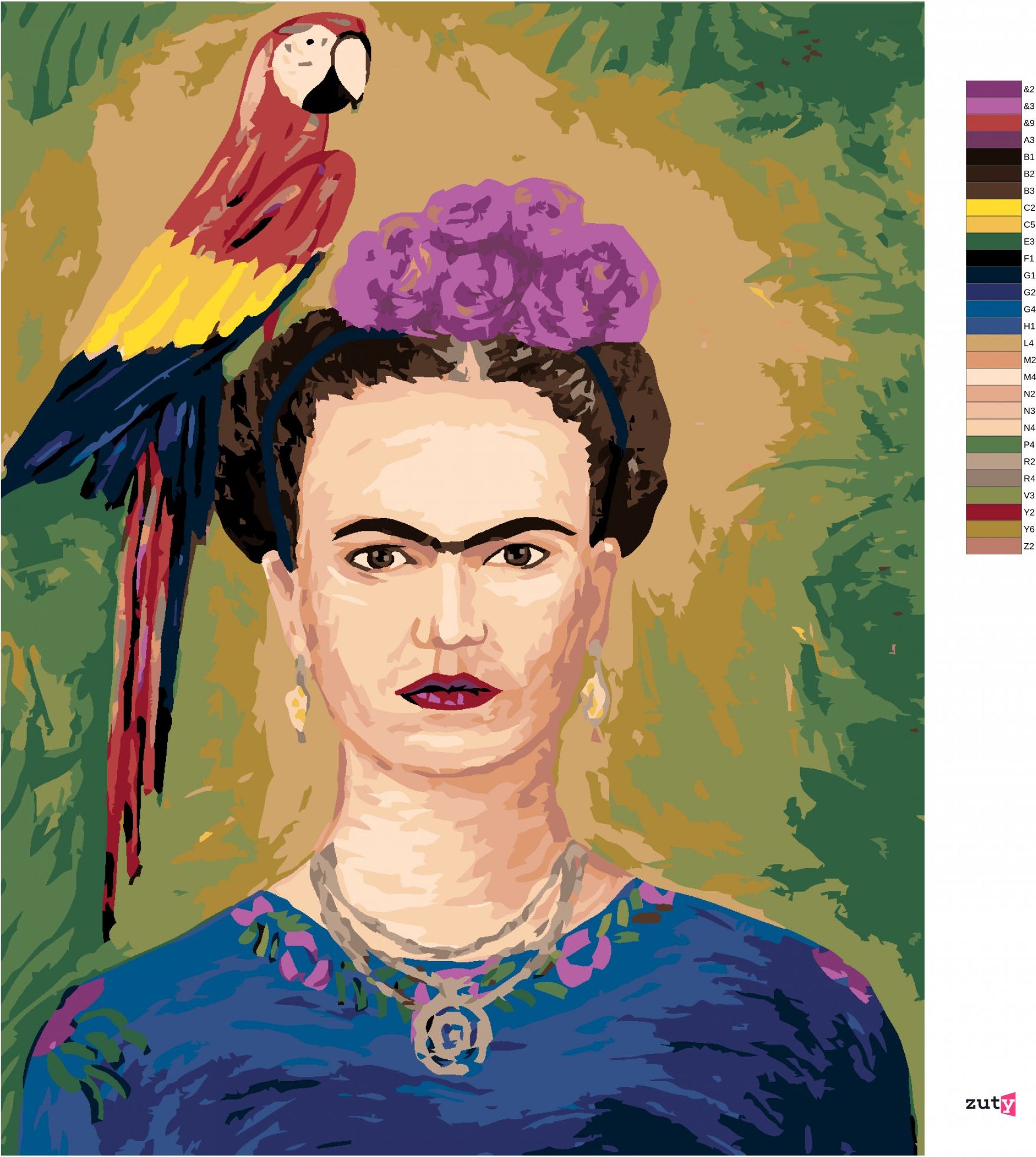 zuty Malování podle čísel - FRIDA KAHLO A PAPOUŠEK - Rozměr: 40x50 cm, Rámování: Varianta: vypnuté plátno na rám - obrázek 8