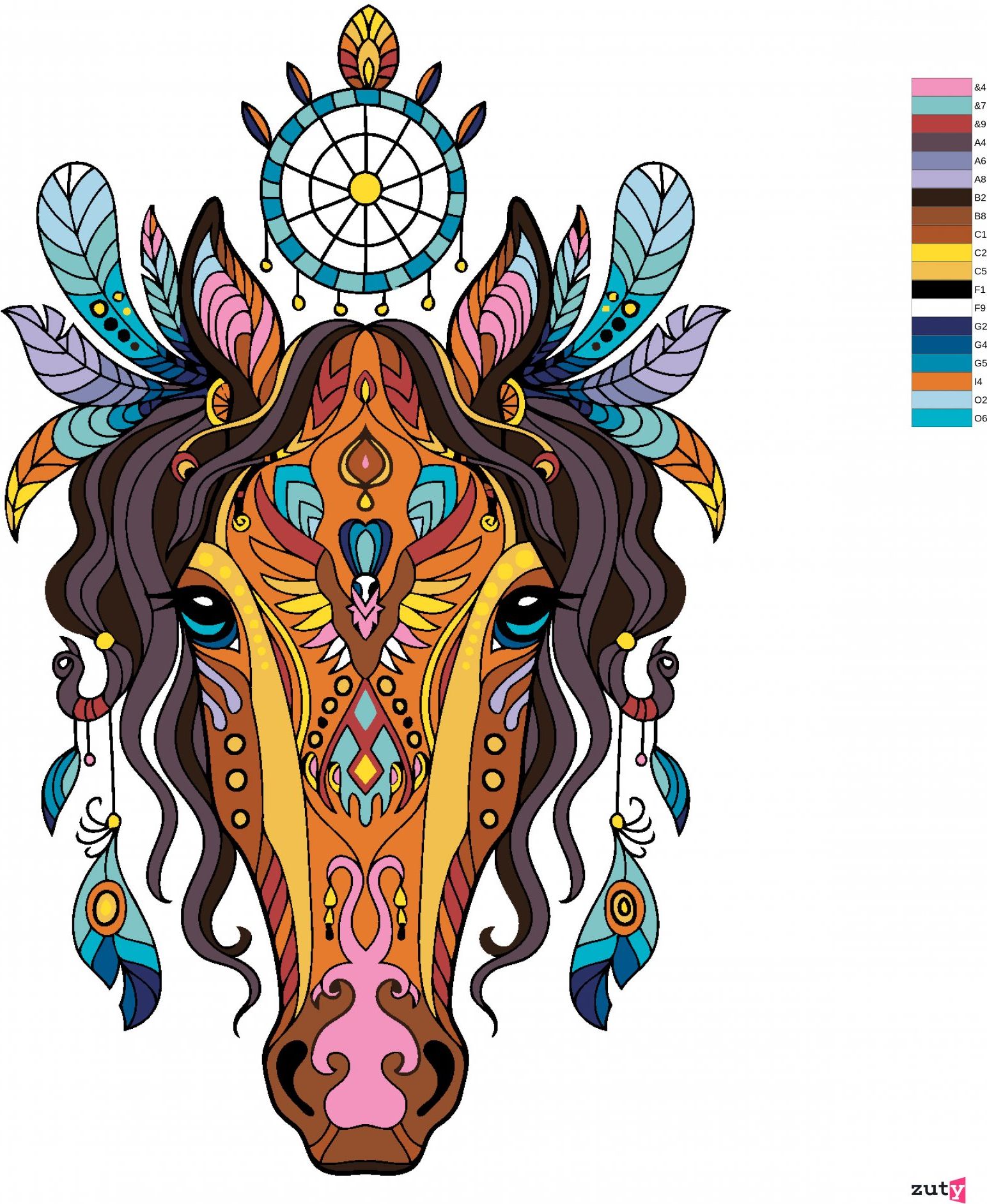 zuty Malování podle čísel - MANDALA KŮŇ - Rozměr: 40x50 cm, Rámování: Varianta: bez rámu a bez vypnutí plátna - obrázek 7