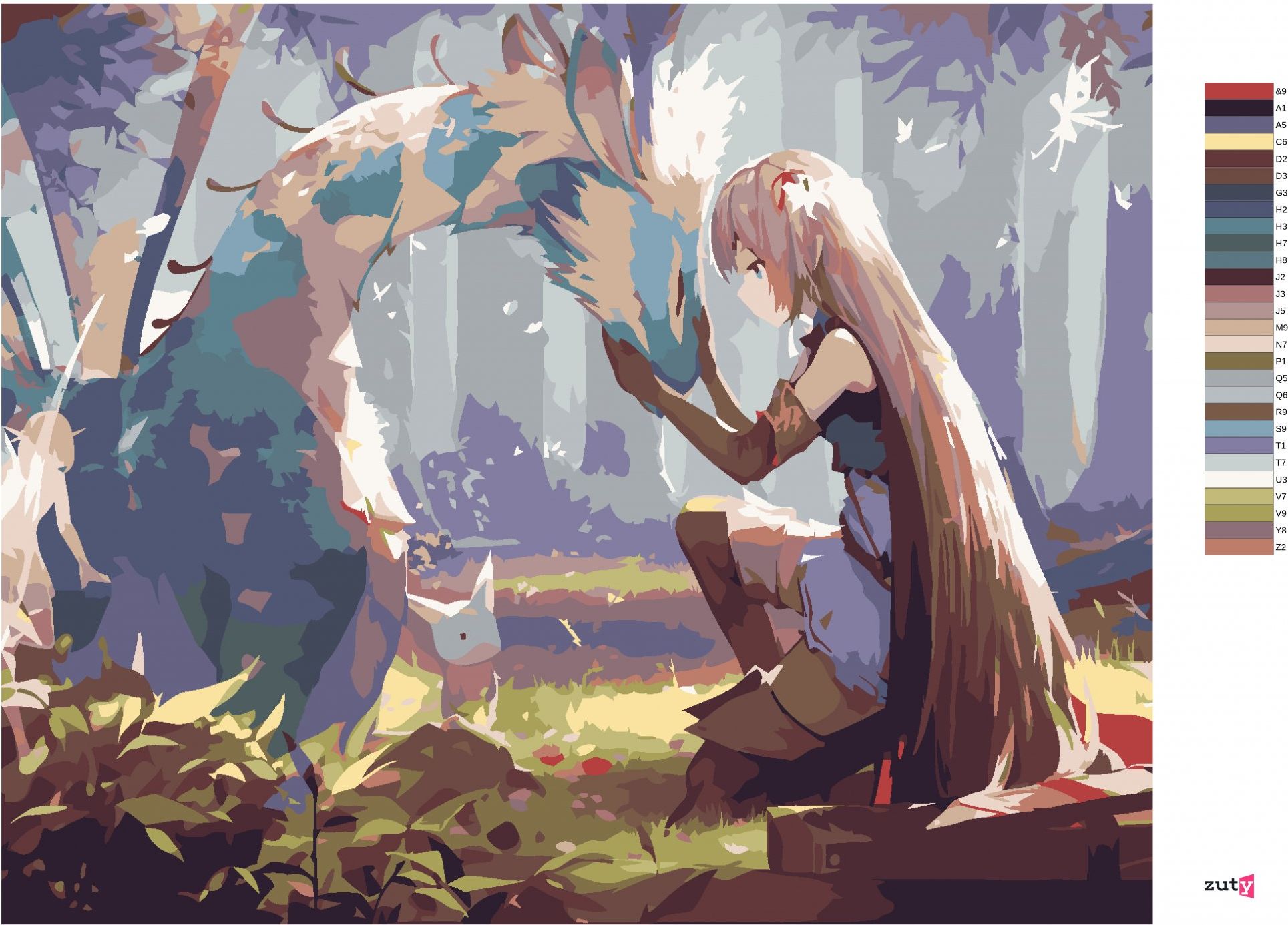 zuty Malování podle čísel - ANIME DÍVKA S DRAKEM - Rozměr: 40x50 cm, Rámování: Varianta: bez rámu a bez vypnutí plátna - obrázek 7