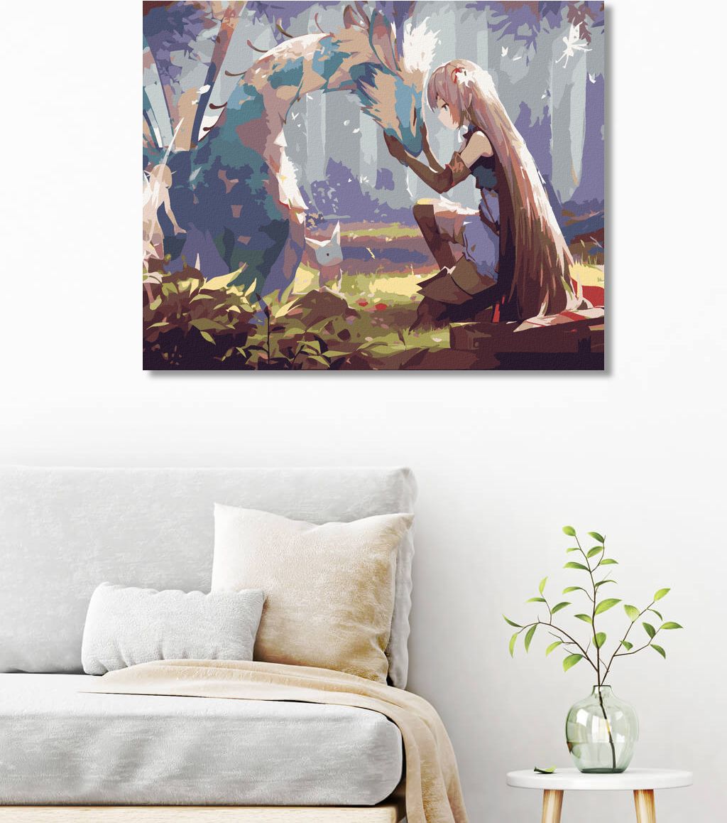 zuty Malování podle čísel - ANIME DÍVKA S DRAKEM - Rozměr: 40x50 cm, Rámování: Varianta: bez rámu a bez vypnutí plátna - obrázek 8