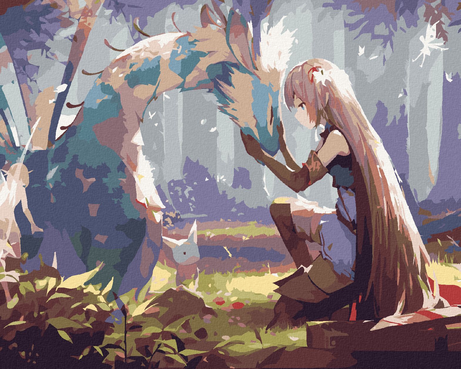zuty Malování podle čísel - ANIME DÍVKA S DRAKEM - Rozměr: 40x50 cm, Rámování: Varianta: vypnuté plátno na rám - obrázek 1