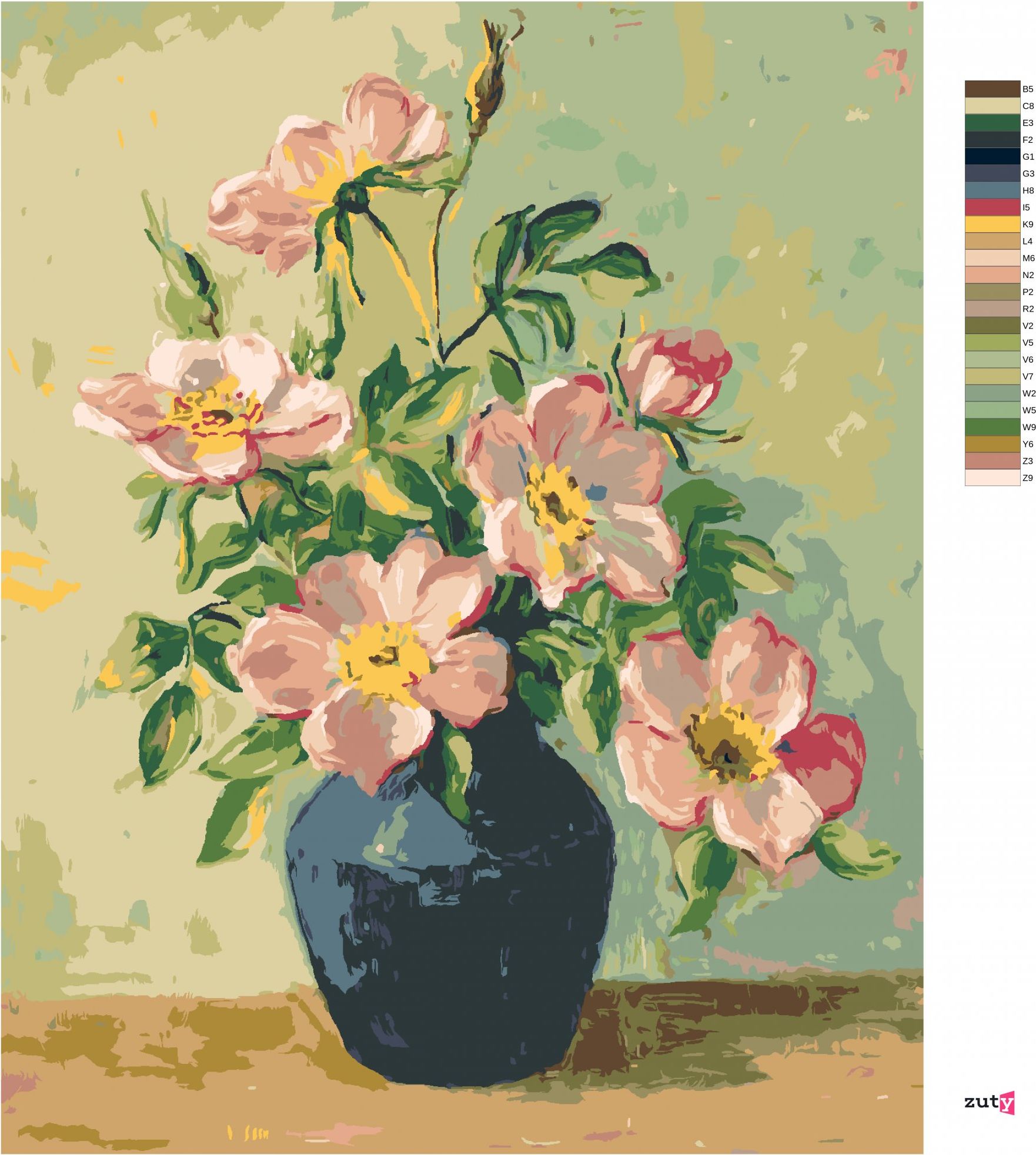 zuty Malování podle čísel - RŮŽOVÉ KVĚTINY V MODRÉ VÁZE - Rozměr: 40x50 cm, Rámování: Varianta: bez rámu a bez vypnutí plátna - obrázek 10