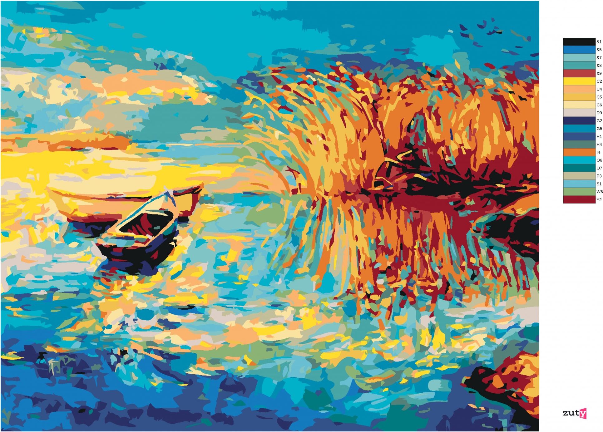 zuty Malování podle čísel - MALOVANÉ LOĎKY NA JEZEŘE - Rozměr: 40x50 cm, Rámování: Varianta: vypnuté plátno na rám - obrázek 6