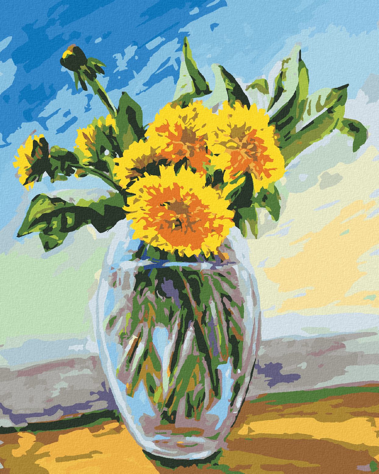 zuty Malování podle čísel - PAMPELIŠKY VE SKLENĚNÉ VÁZE - Rozměr: 40x50 cm, Rámování: Varianta: vypnuté plátno na rám - obrázek 1