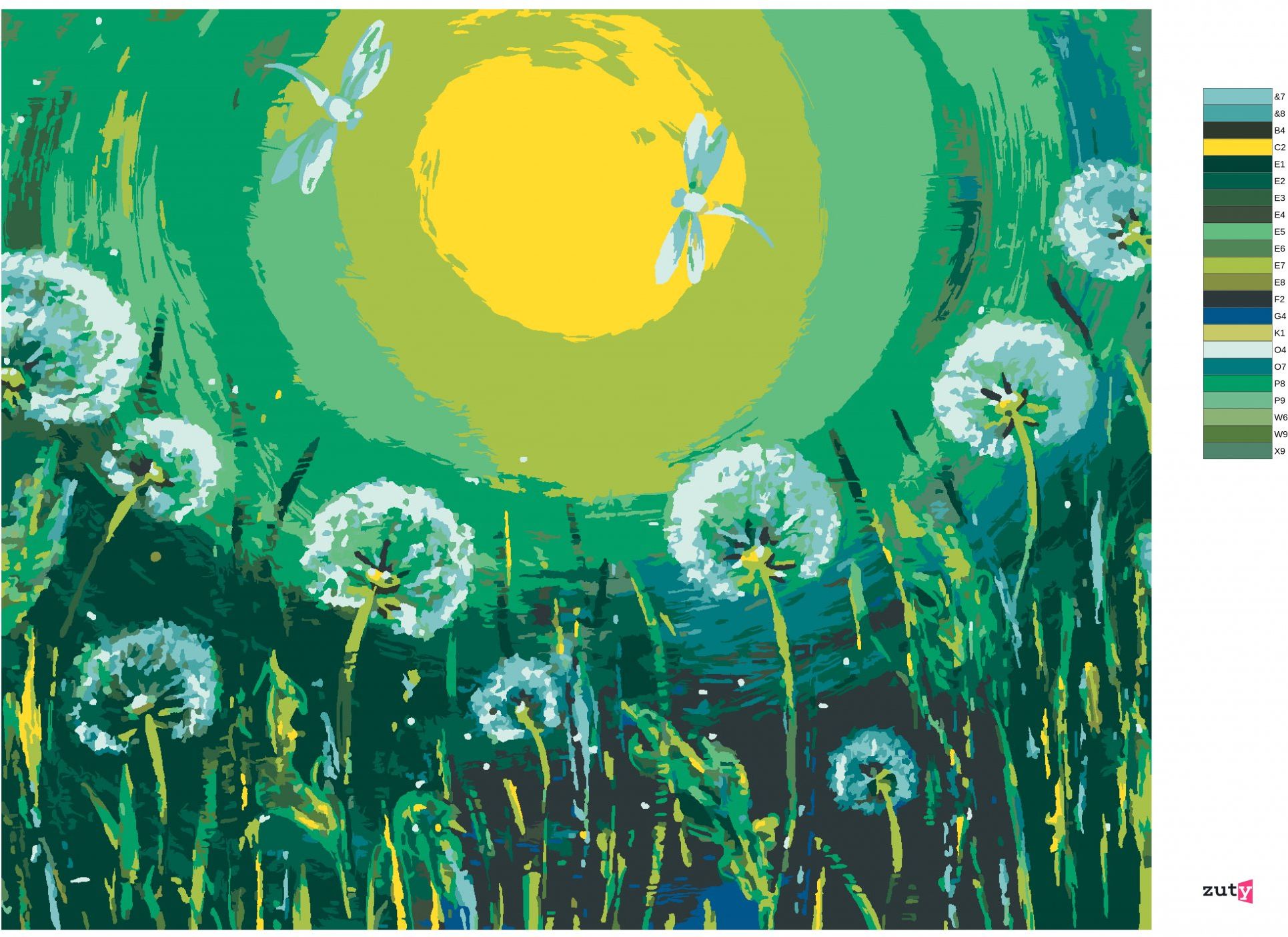zuty Malování podle čísel - PAMPELIŠKY A VÁŽKY - Rozměr: 40x50 cm, Rámování: Varianta: bez rámu a bez vypnutí plátna - obrázek 9