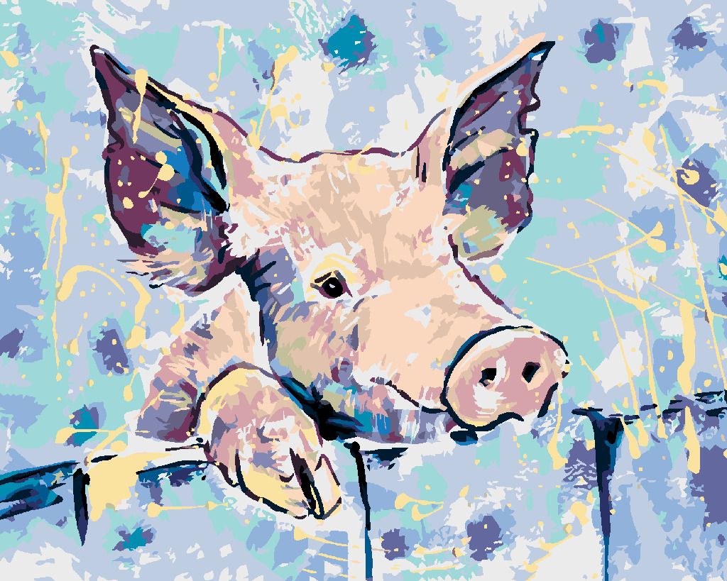 zuty Malování podle čísel - ŠŤASTNÉ PRASÁTKO - Rozměr: 40x50 cm, Rámování: Varianta: vypnuté plátno na rám - obrázek 3