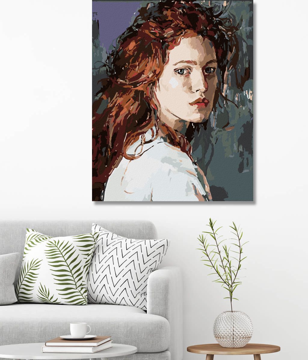 zuty Malování podle čísel - MALOVANÁ ŽENA SE ZRZAVÝMI VLASY - Rozměr: 40x50 cm, Rámování: Varianta: bez rámu a bez vypnutí plátna - obrázek 6