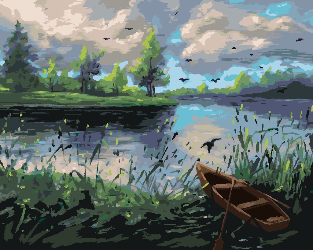 zuty Malování podle čísel - LESNÍ KRAJINA S LOĎKOU - Rozměr: 40x50 cm, Rámování: Varianta: vypnuté plátno na rám - obrázek 6
