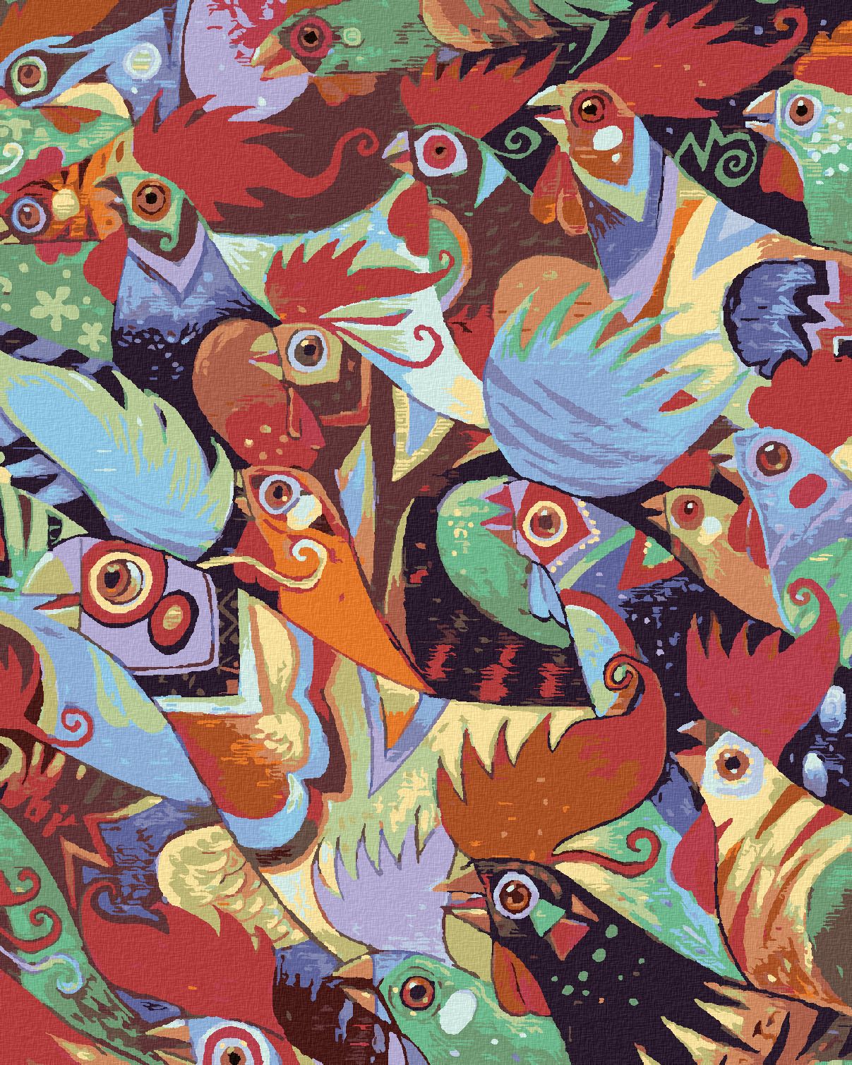 zuty Malování podle čísel - BAREVNÍ KOHOUTI - Rozměr: 40x50 cm, Rámování: Varianta: vypnuté plátno na rám - obrázek 1