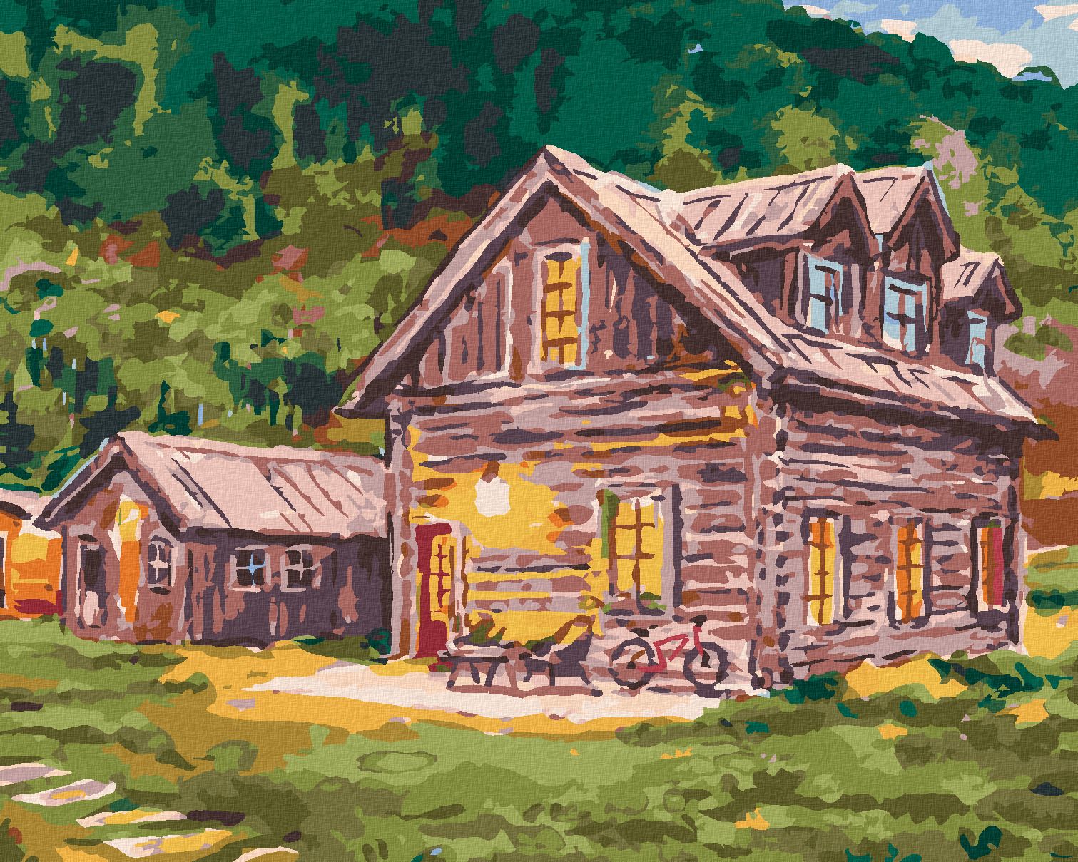 zuty Malování podle čísel - SRUBY V LESE - Rozměr: 40x50 cm, Rámování: Varianta: vypnuté plátno na rám - obrázek 1
