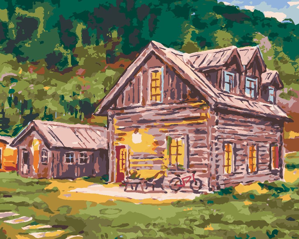 zuty Malování podle čísel - SRUBY V LESE - Rozměr: 40x50 cm, Rámování: Varianta: vypnuté plátno na rám - obrázek 4
