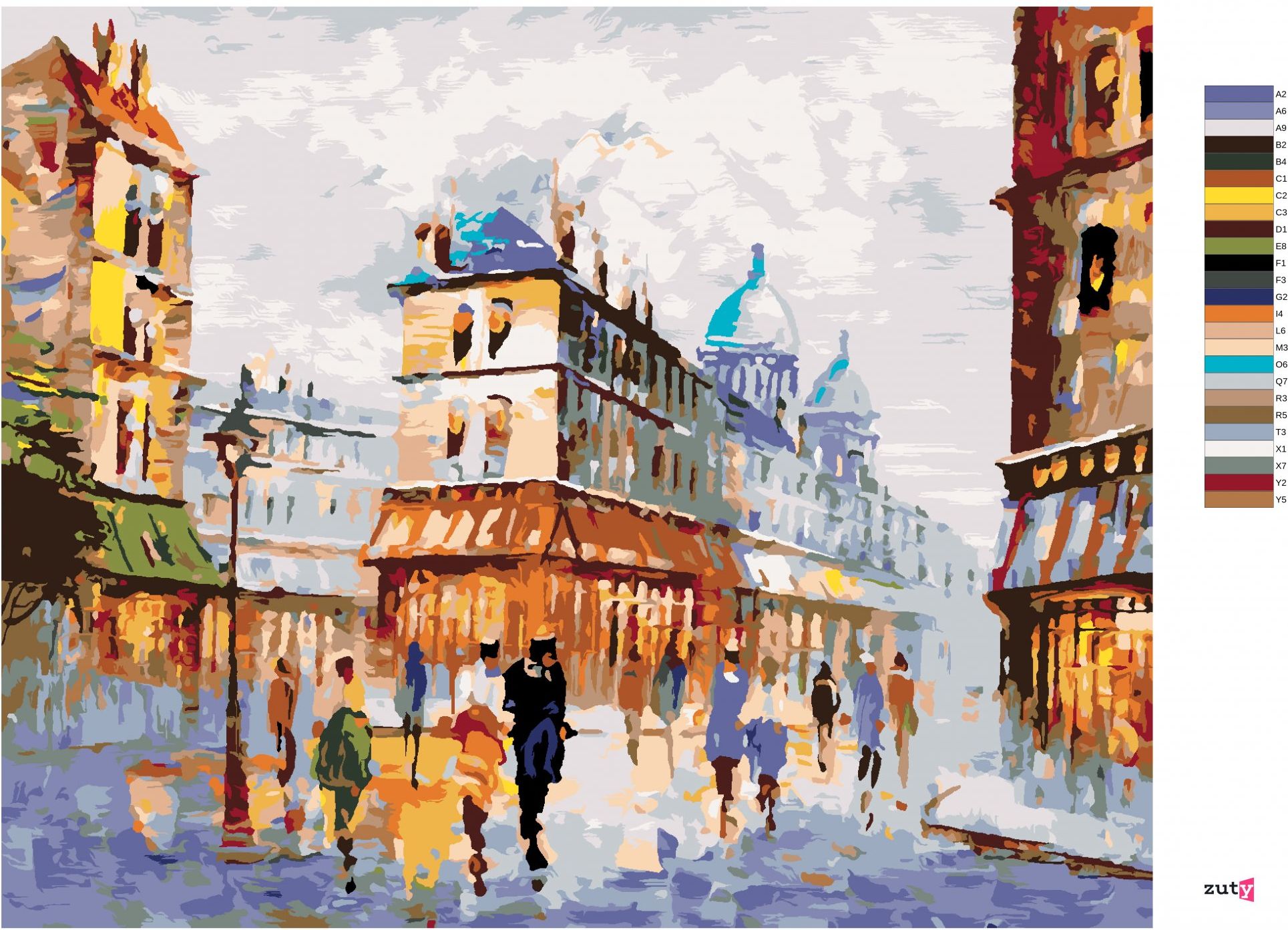 zuty Malování podle čísel - POHLED NA ULICI PAŘÍŽ - Rozměr: 40x50 cm, Rámování: Varianta: bez rámu a bez vypnutí plátna - obrázek 6