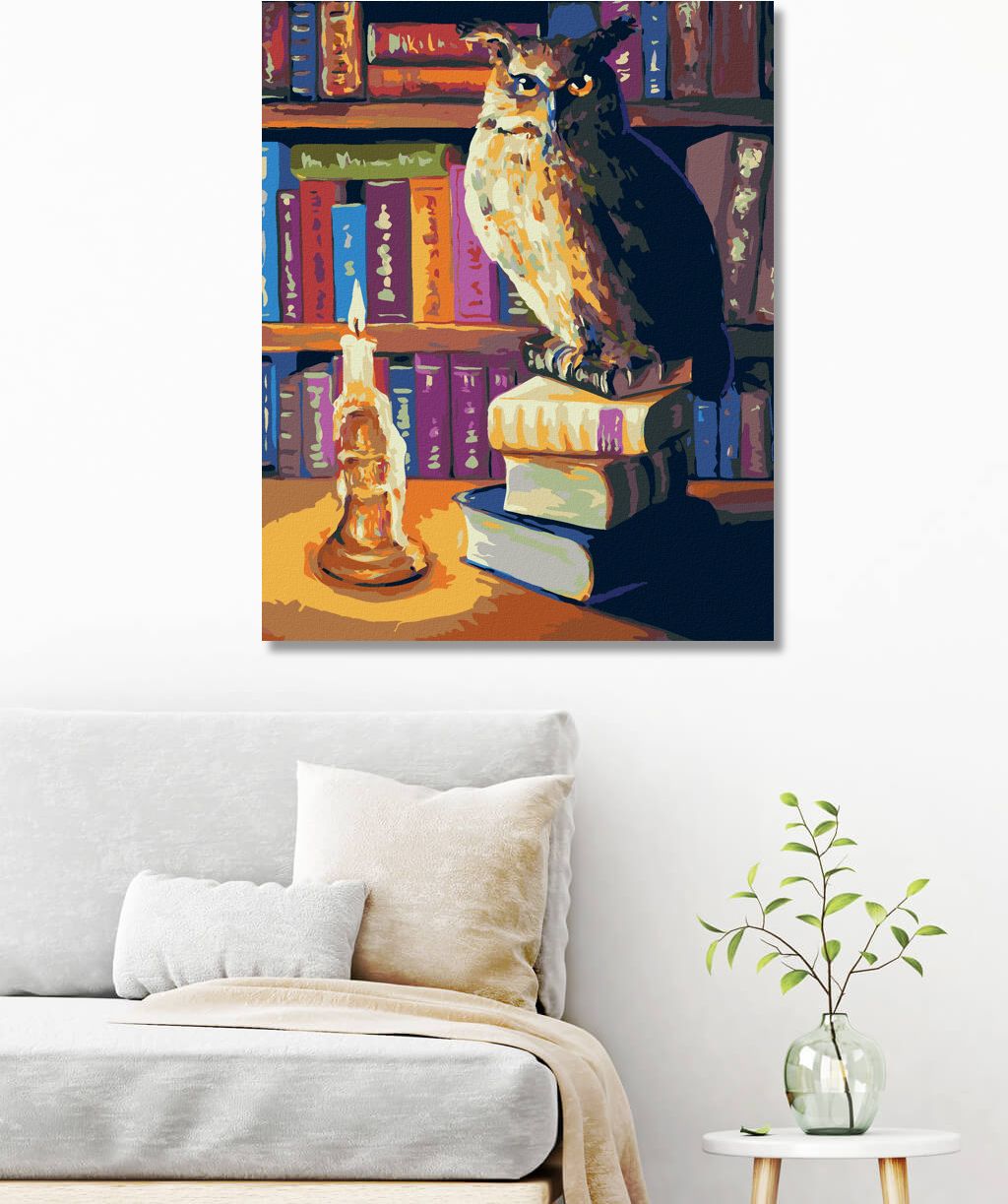 zuty Malování podle čísel - SOVA S KNIHAMI - Rozměr: 40x50 cm, Rámování: Varianta: vypnuté plátno na rám - obrázek 4